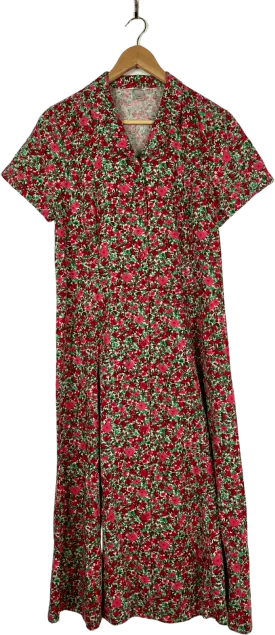 00's Red Green and Pink Floral Midi Dress