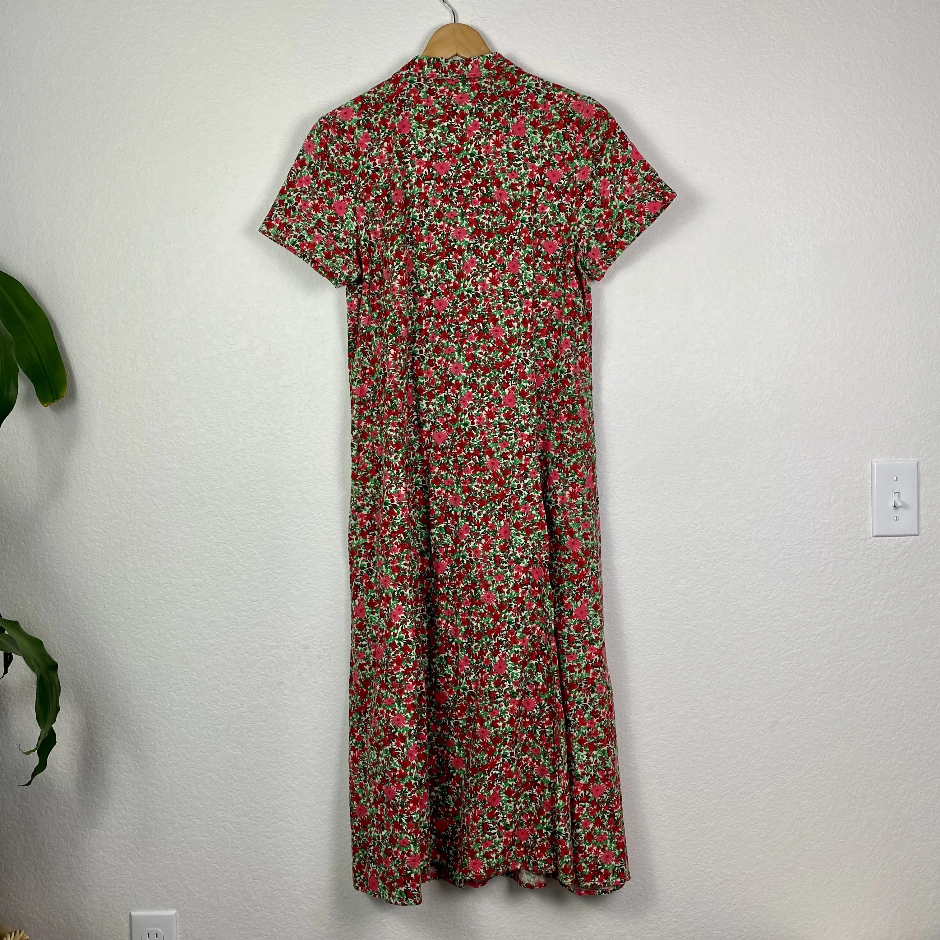 00's Red Green and Pink Floral Midi Dress