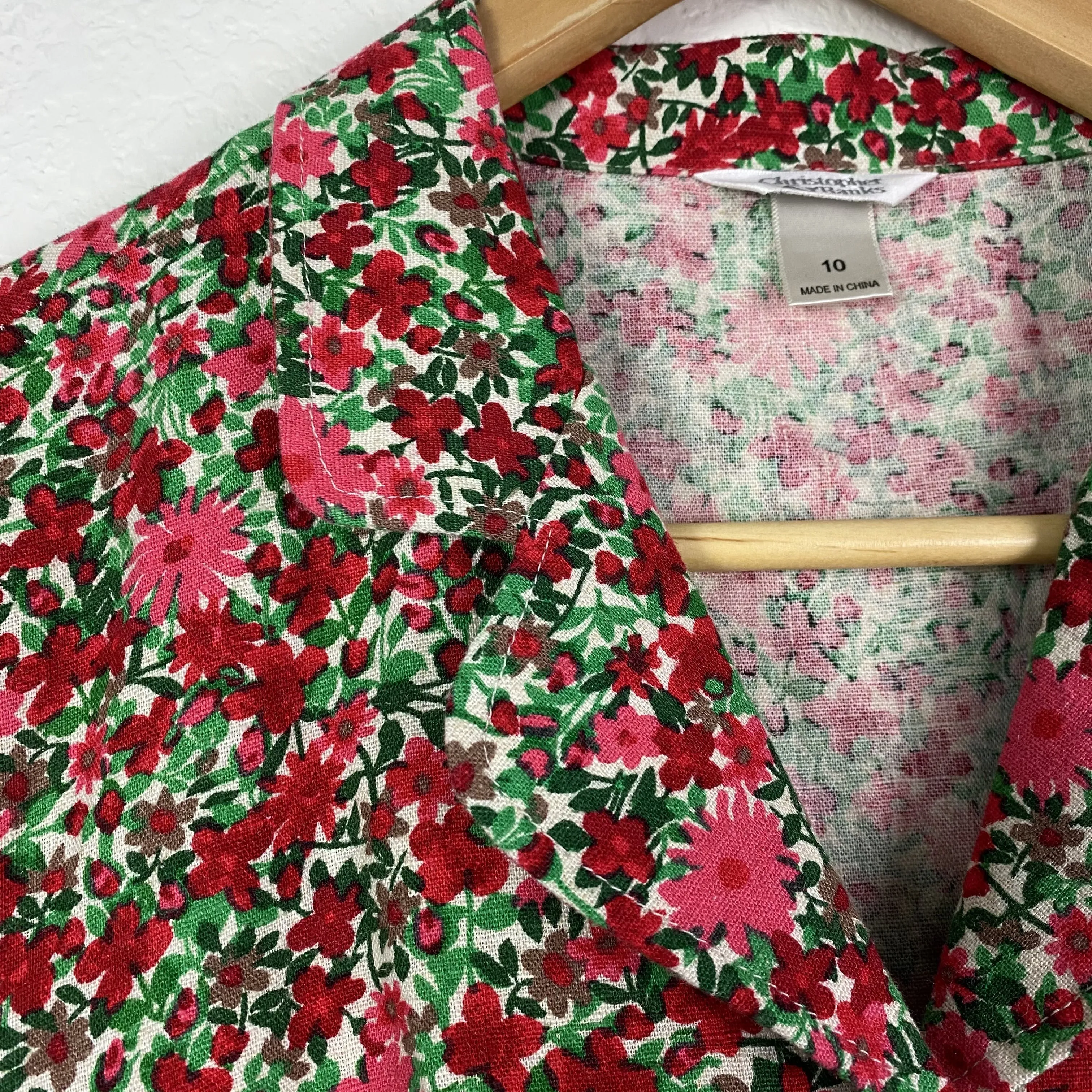 00's Red Green and Pink Floral Midi Dress