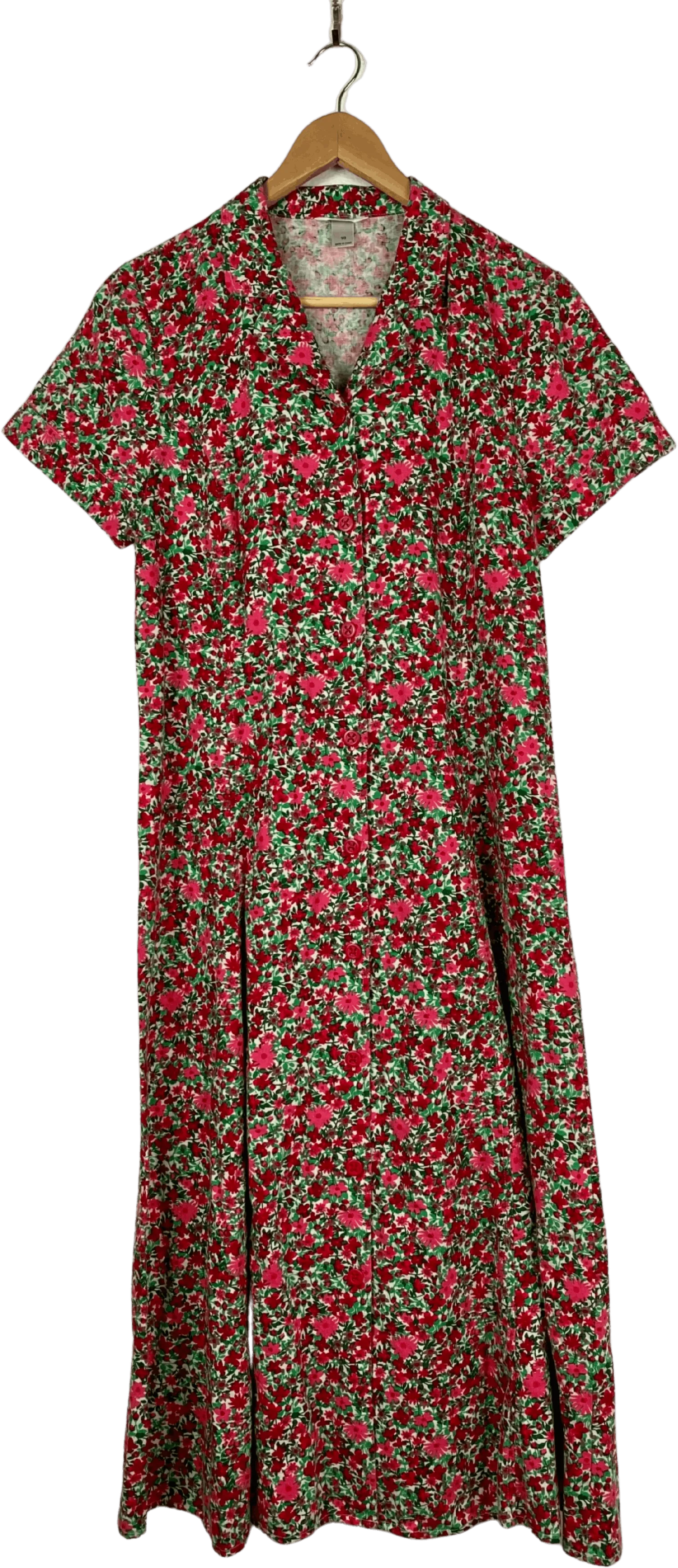 00's Red Green and Pink Floral Midi Dress