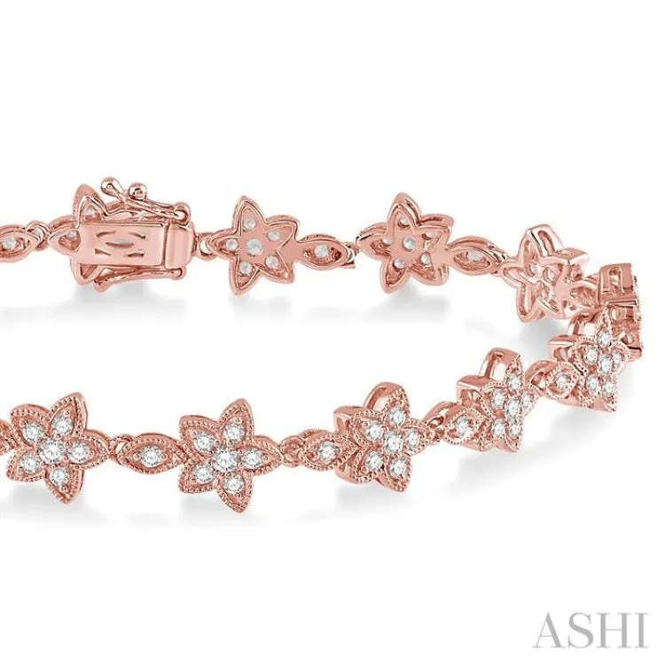 1 1/5 Ctw Flower and Marquise Link Diamond Bracelet in 14K Rose Gold