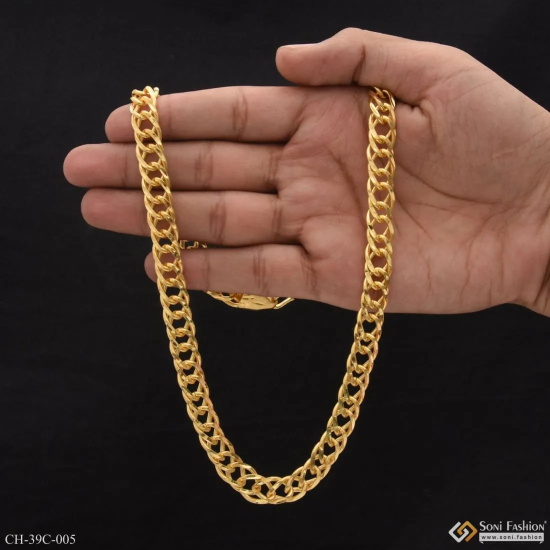 1 Gram Gold Forming Round Linked Finely Detailed Design Chain for Men - Style C005