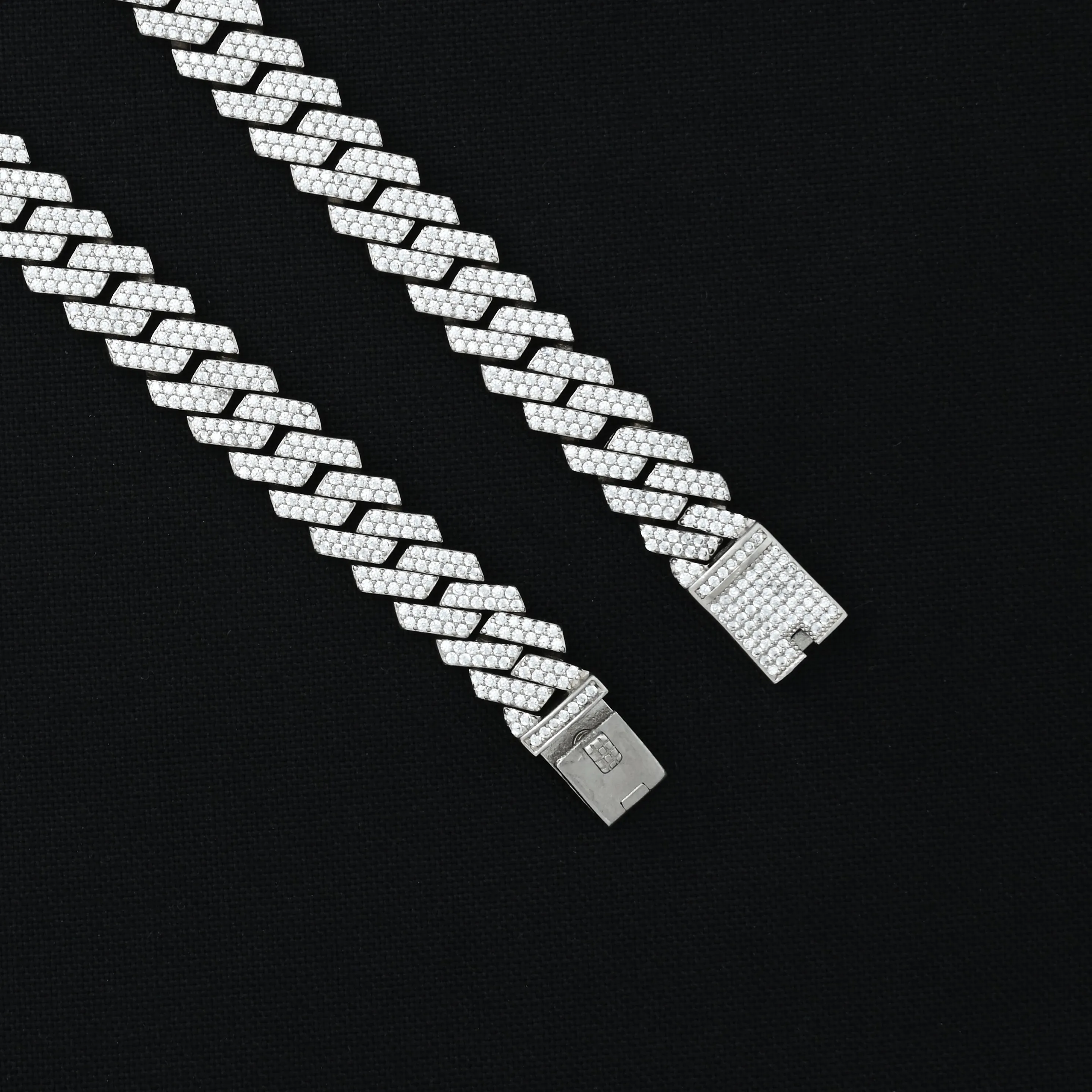 10mm Premium Silver CZ Studded Cuban Link Chain