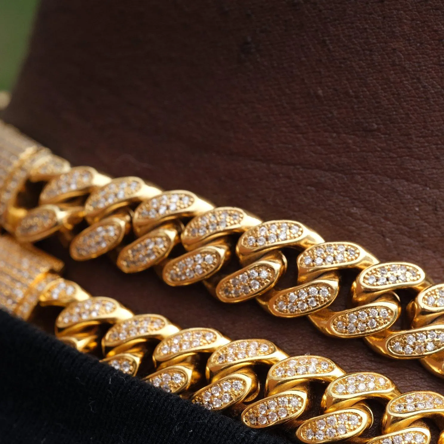 12mm Diamond Cuban Chain in 18K Gold