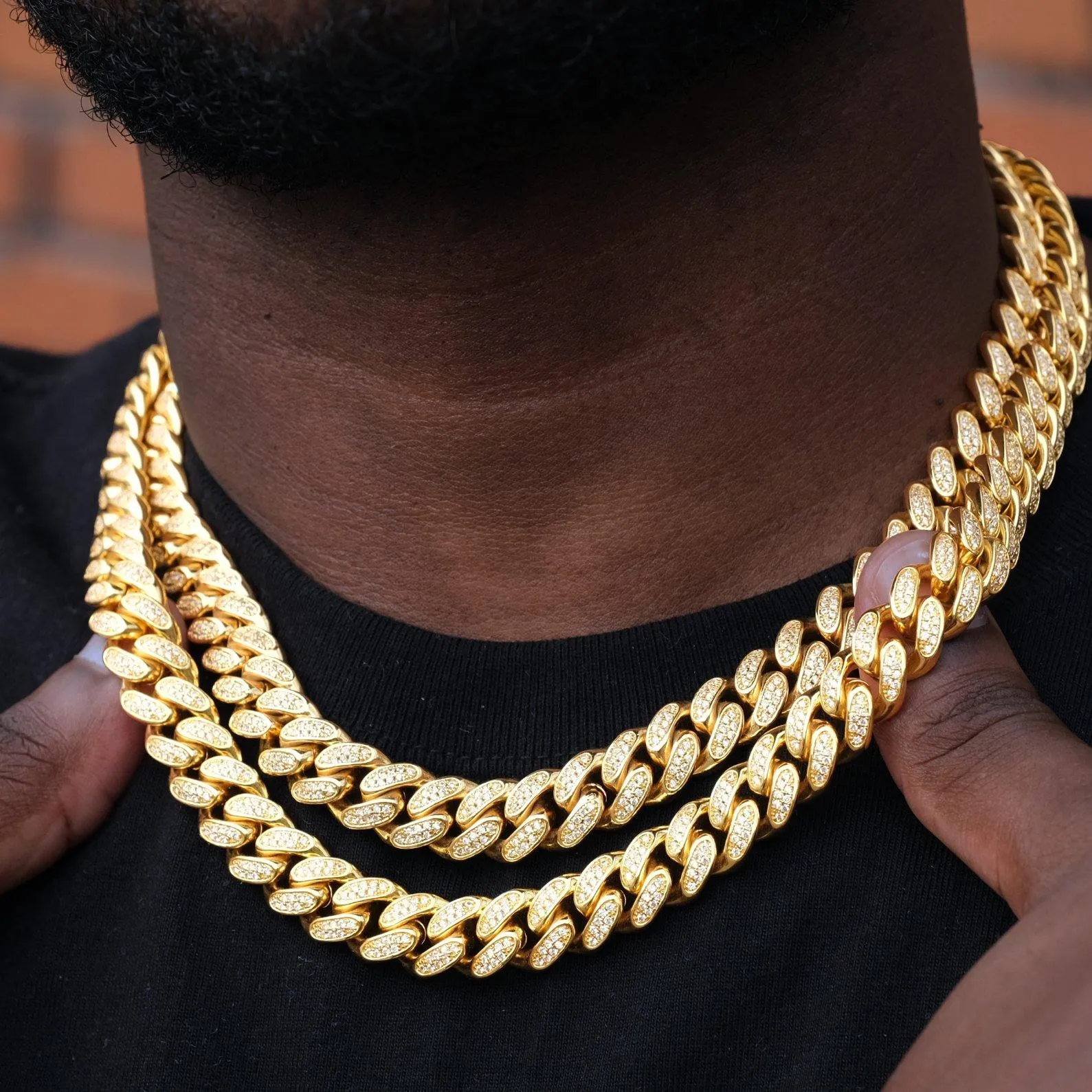 12mm Diamond Cuban Chain in 18K Gold