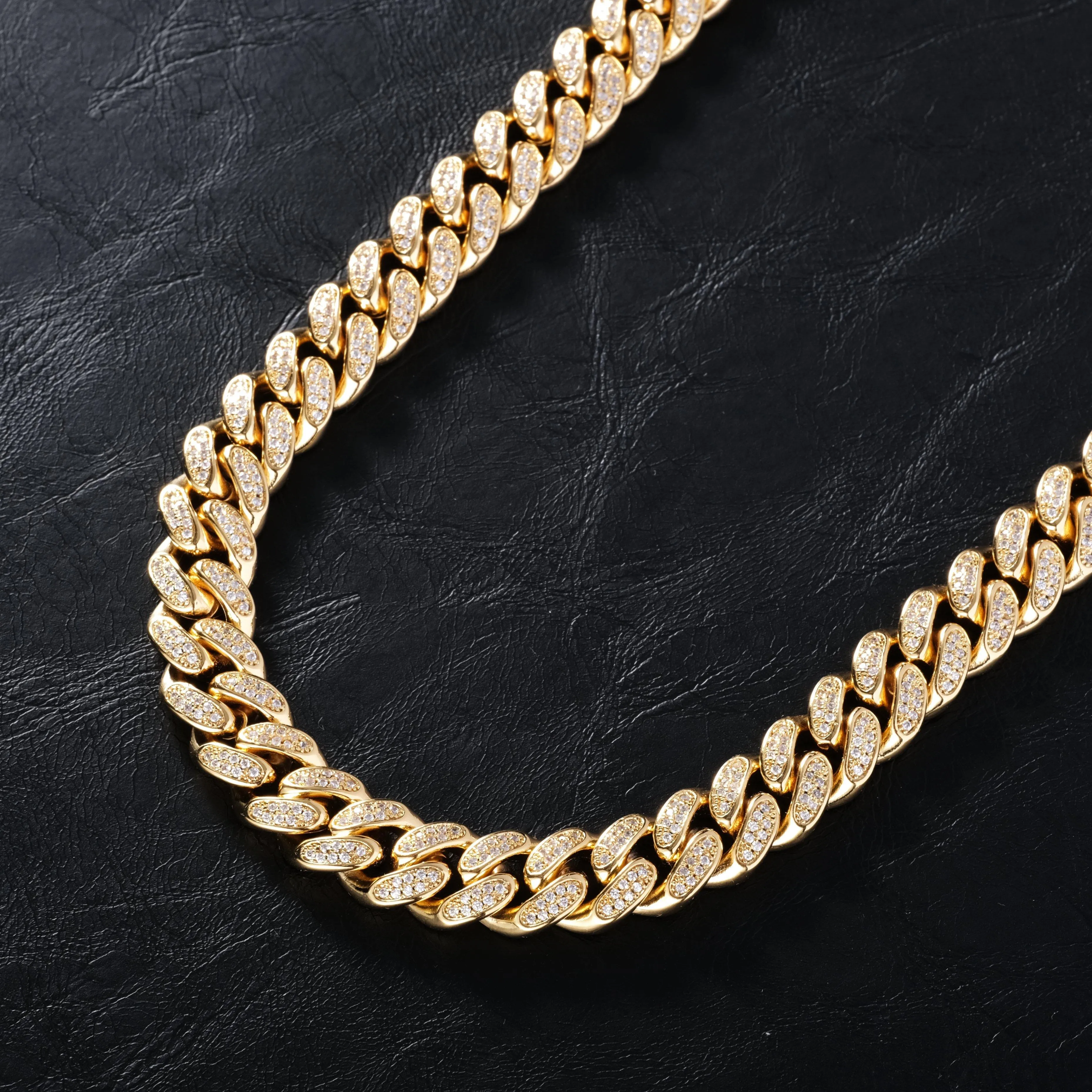 12mm Diamond Cuban Chain in 18K Gold