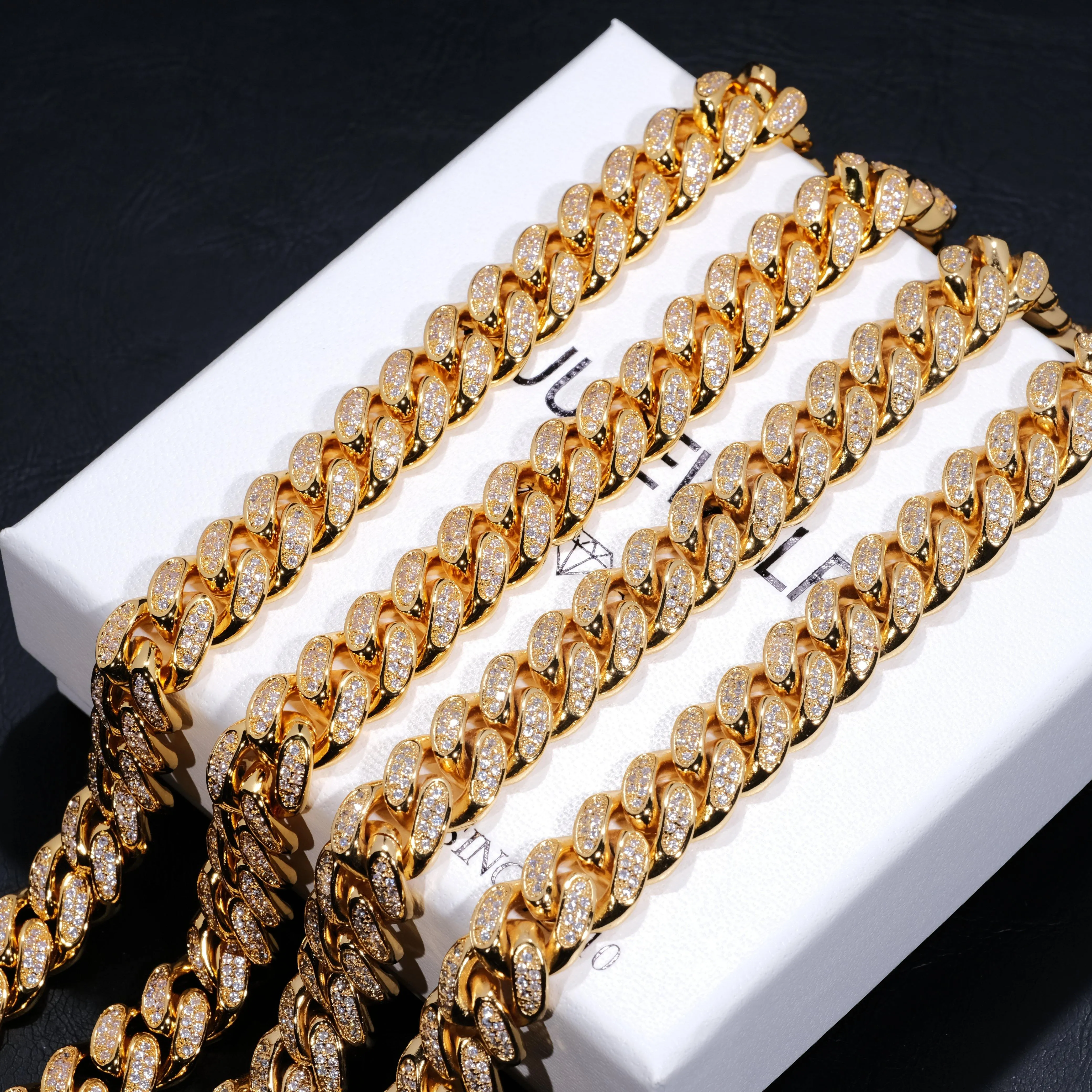 12mm Diamond Cuban Chain in 18K Gold