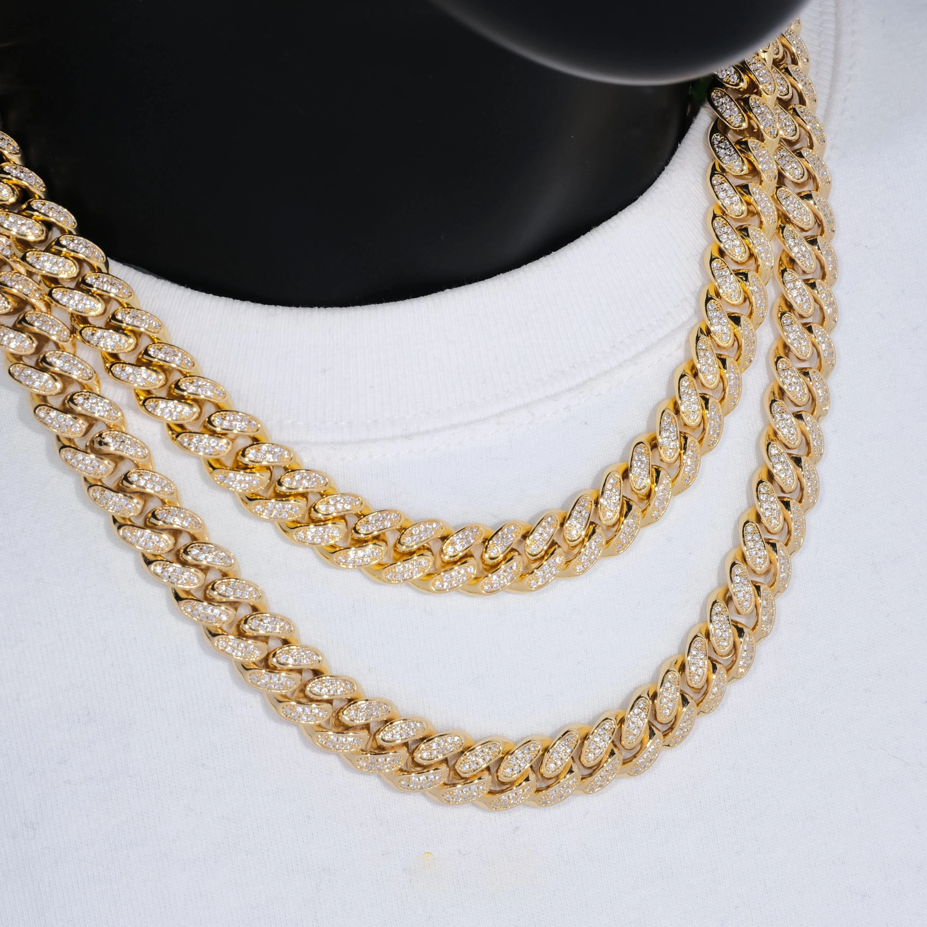 12mm Diamond Cuban Chain in 18K Gold