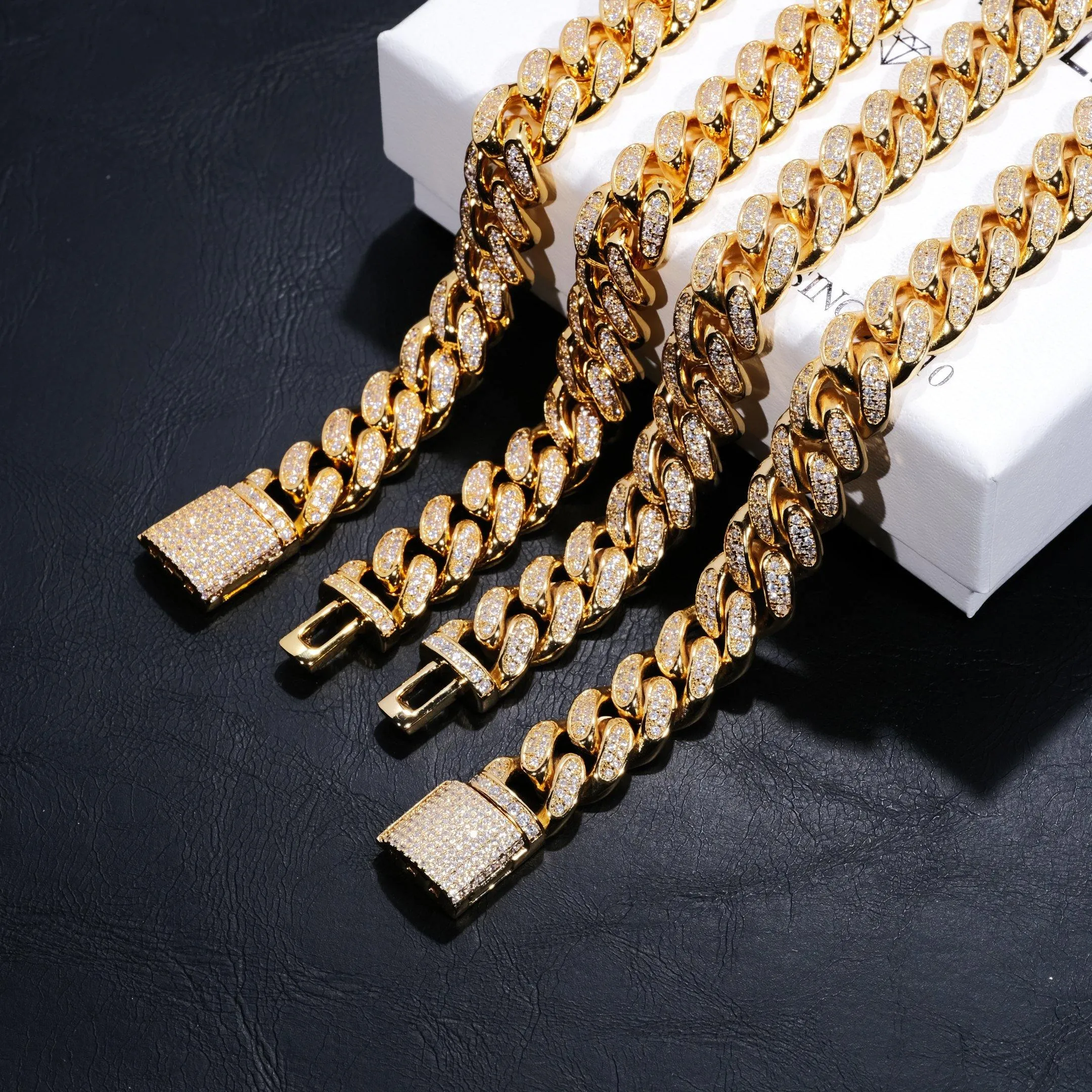 12mm Diamond Cuban Chain in 18K Gold