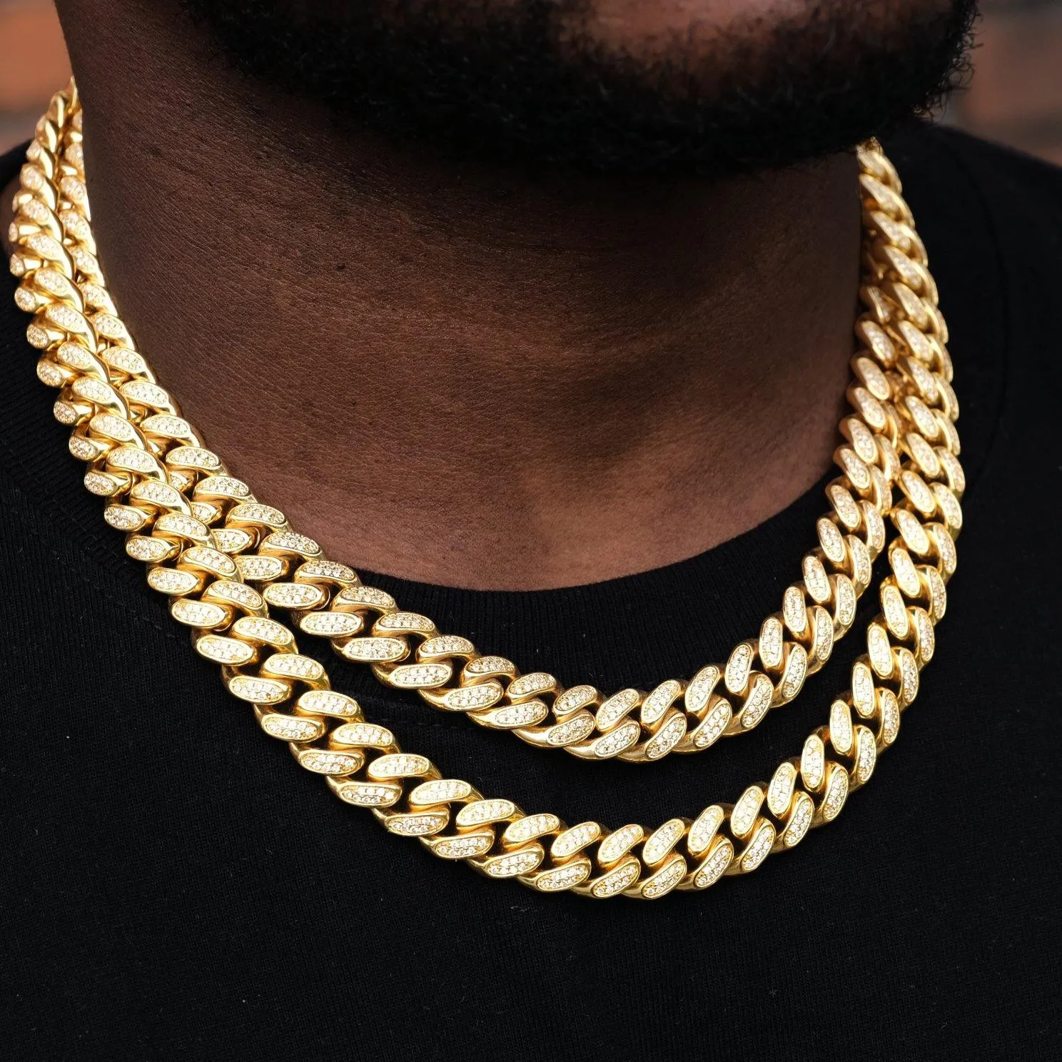 12mm Diamond Cuban Chain in 18K Gold