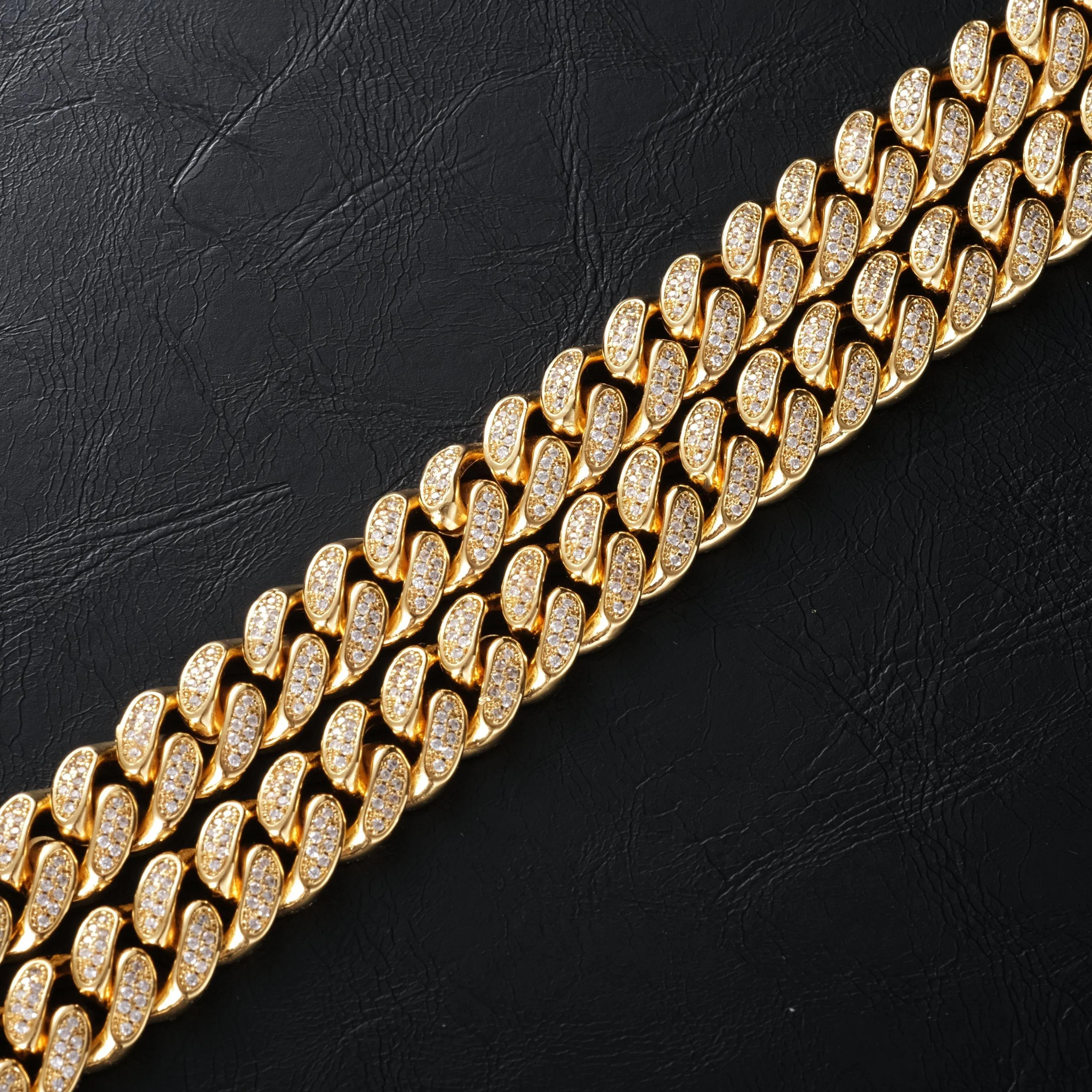 12mm Diamond Cuban Chain in 18K Gold