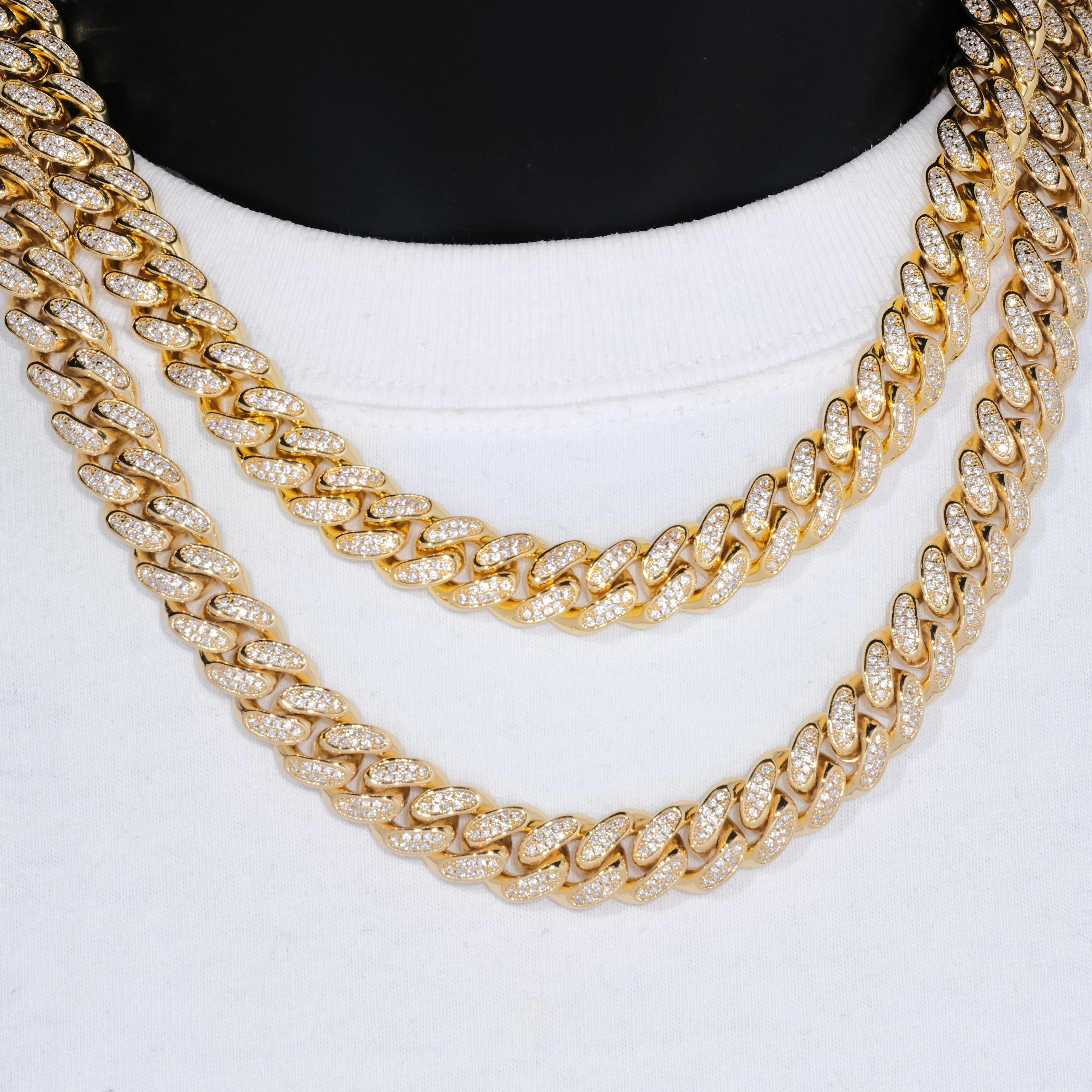 12mm Diamond Cuban Chain in 18K Gold