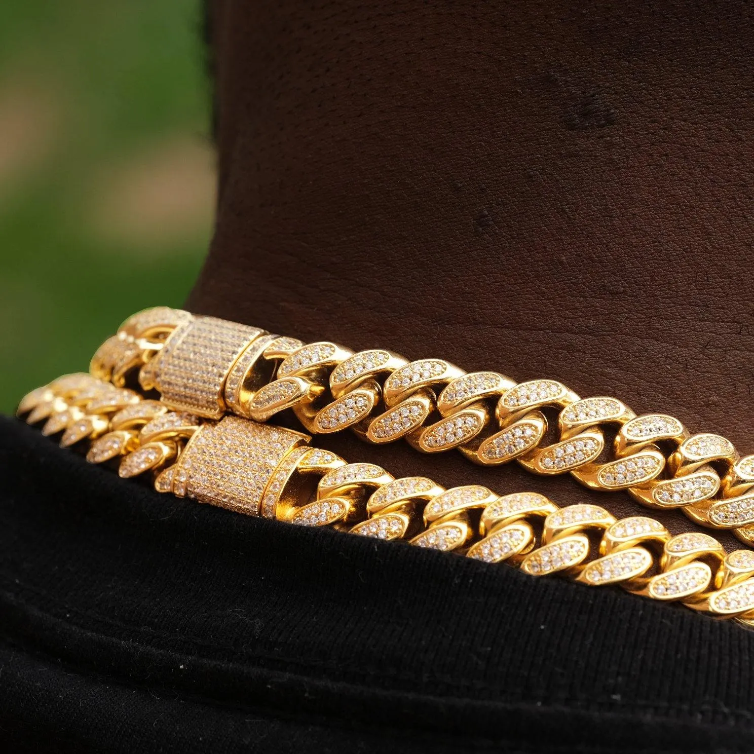 12mm Diamond Cuban Chain in 18K Gold