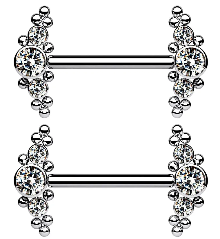 14G Beaded CZ Titanium Nipple Ring Barbell