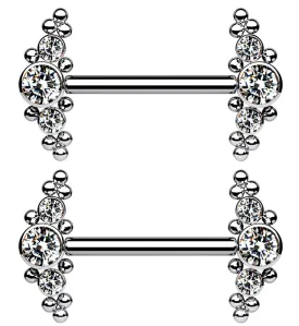 14G Beaded CZ Titanium Nipple Ring Barbell