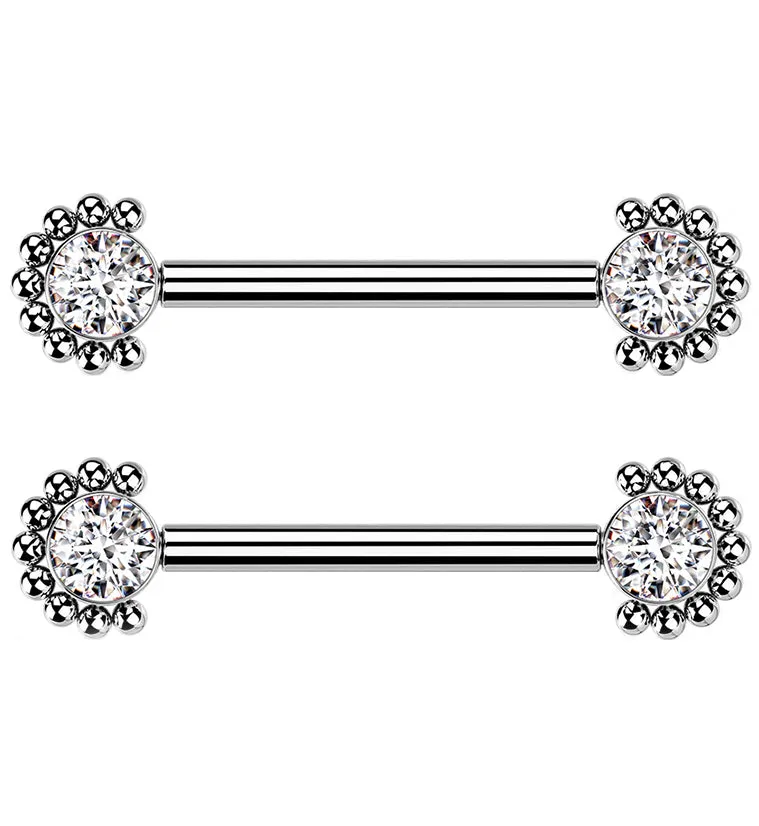 14G Encirc Double CZ Titanium Nipple Ring Barbell