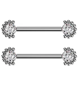 14G Encirc Double CZ Titanium Nipple Ring Barbell