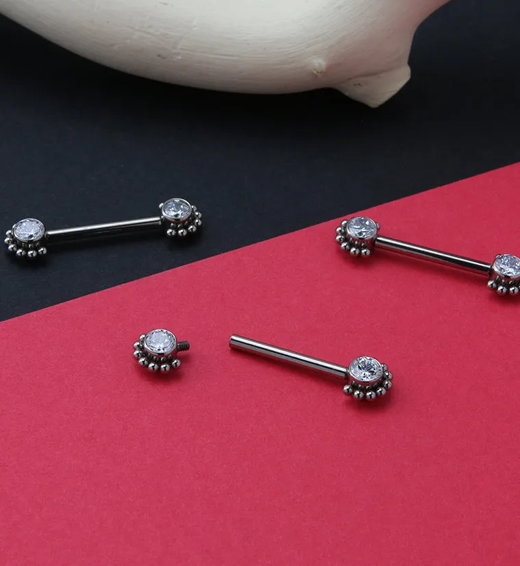 14G Encirc Double CZ Titanium Nipple Ring Barbell