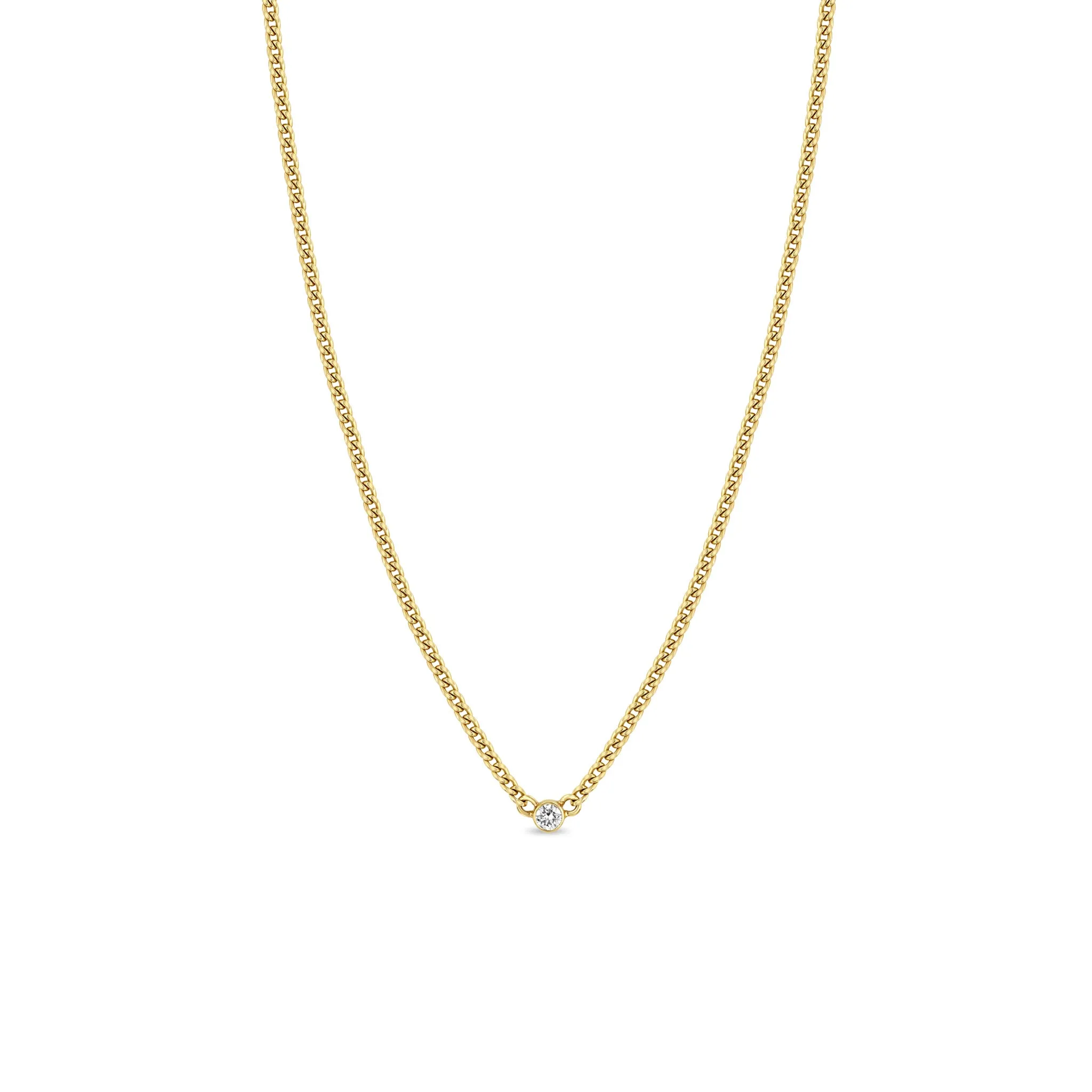 14k Diamond Bezel XS Curb Chain Necklace