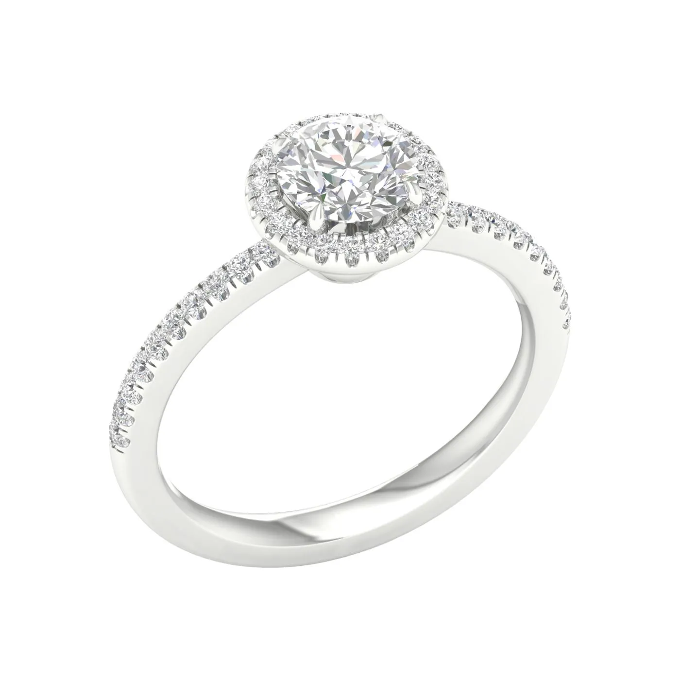 14K White Gold Lab Grown Round Halo Diamond Ring