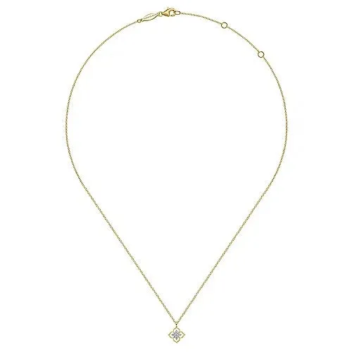 14K Yellow Gold Floral Diamond Pendant Necklace