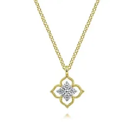 14K Yellow Gold Floral Diamond Pendant Necklace