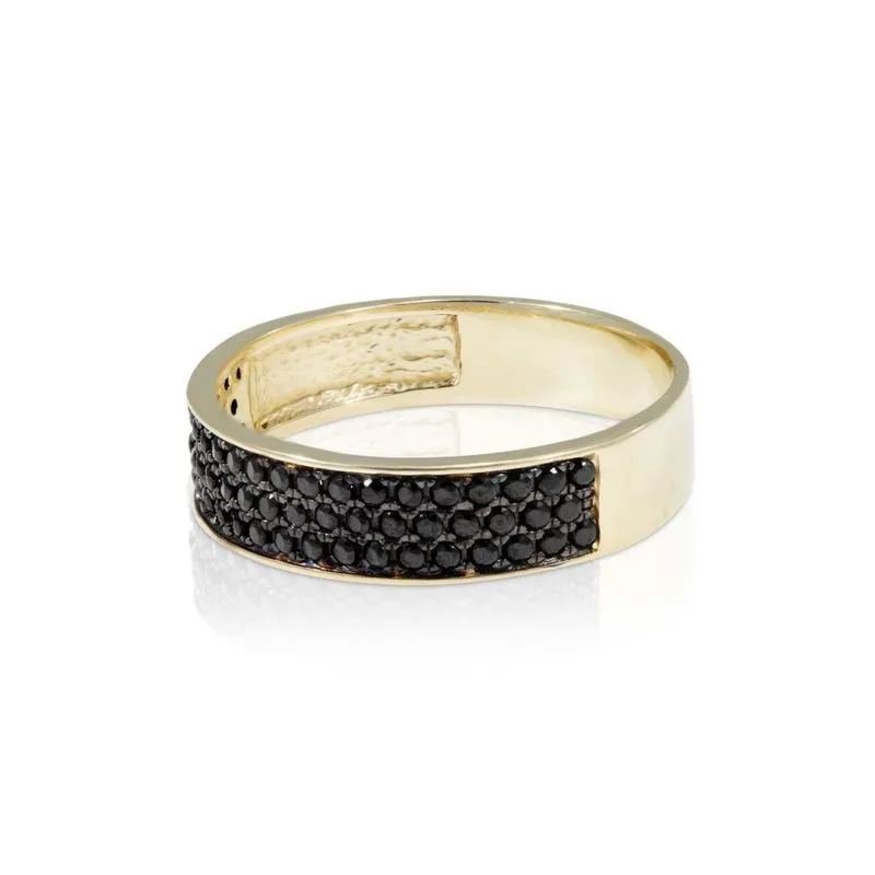 14K Yellow Gold Round Black Cubic Zirconia 1.3mm Ring