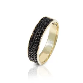 14K Yellow Gold Round Black Cubic Zirconia 1.3mm Ring