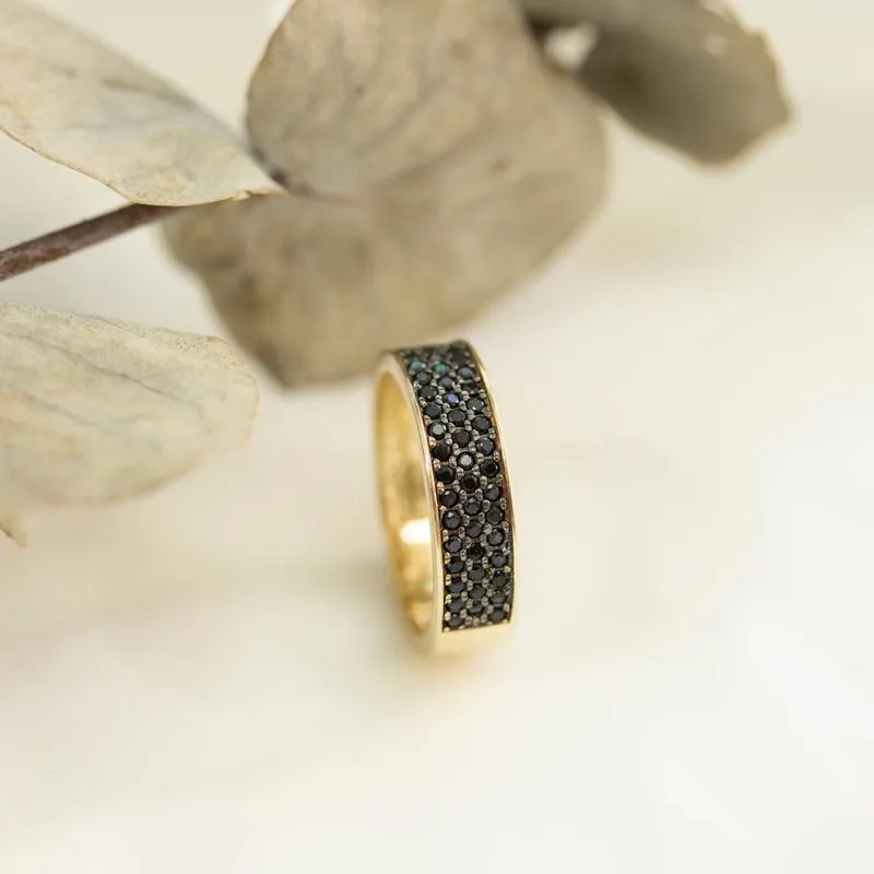 14K Yellow Gold Round Black Cubic Zirconia 1.3mm Ring