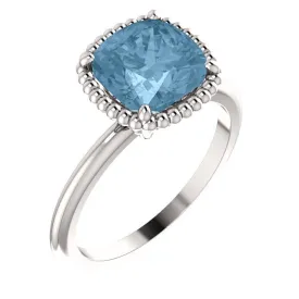 14KT GOLD 1 1/4 CT SKY BLUE TOPAZ BEADED SOLITAIRE RING