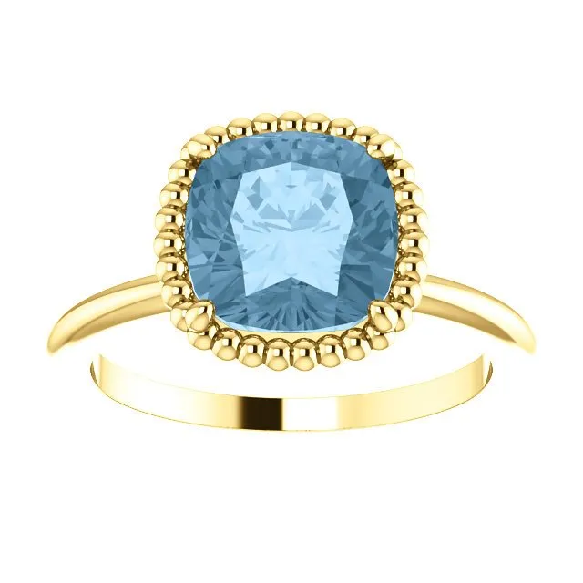 14KT GOLD 1 1/4 CT SKY BLUE TOPAZ BEADED SOLITAIRE RING