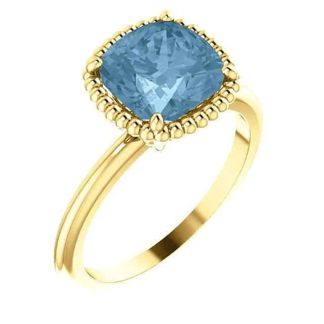 14KT GOLD 1 1/4 CT SKY BLUE TOPAZ BEADED SOLITAIRE RING