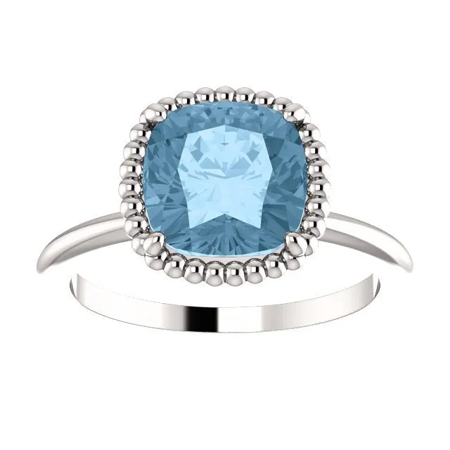 14KT GOLD 1 1/4 CT SKY BLUE TOPAZ BEADED SOLITAIRE RING