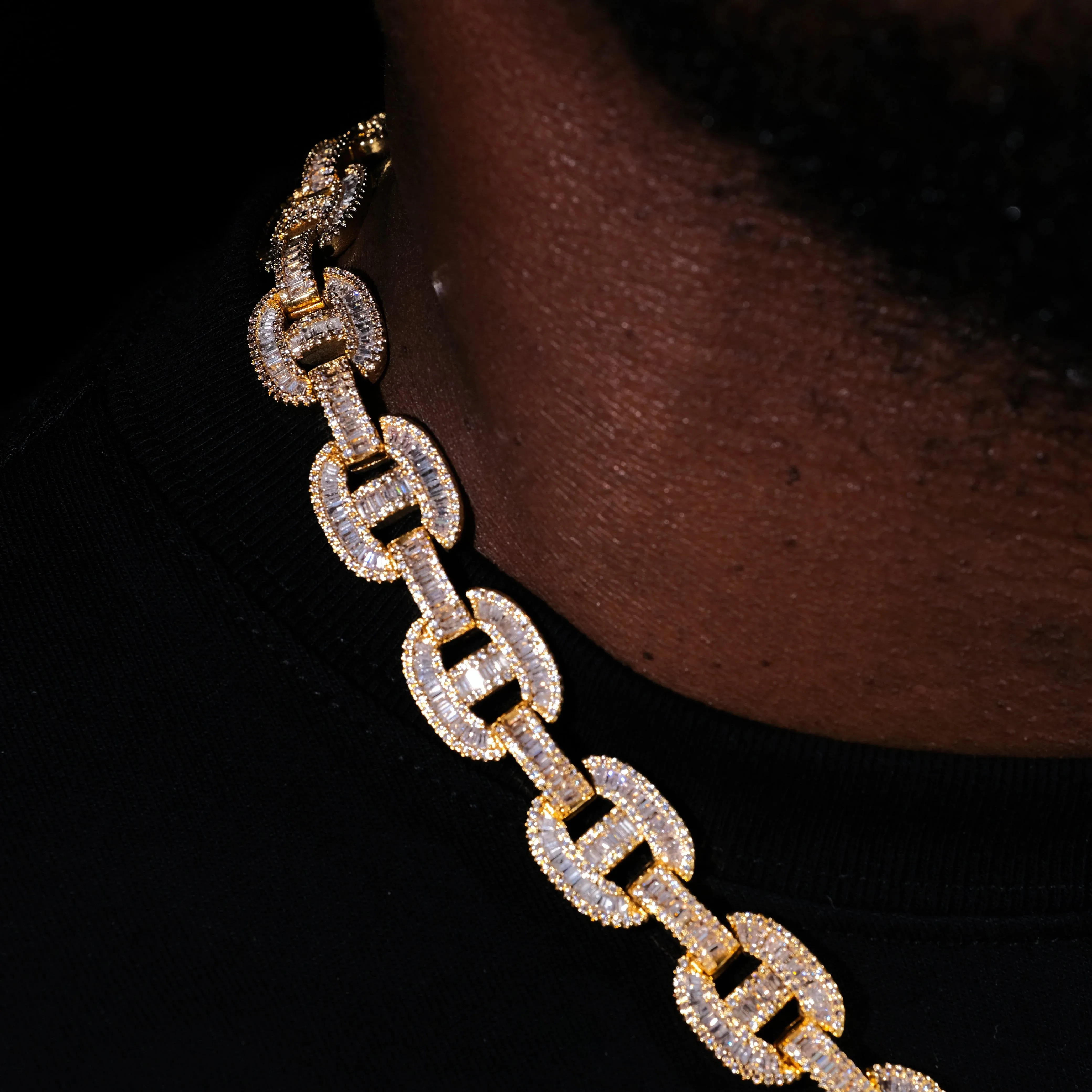 15mm Baguette Mariner Chain 18k Gold