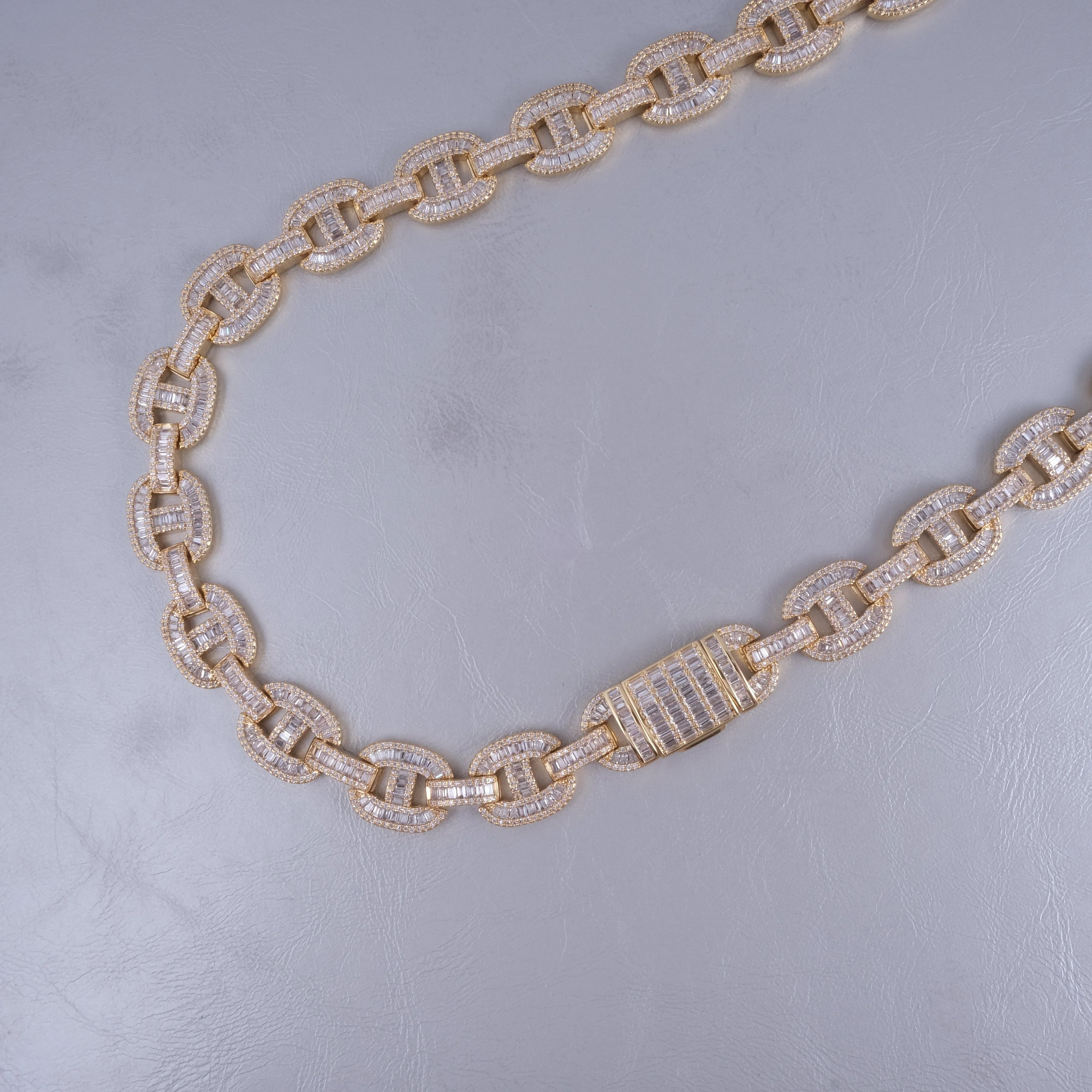 15mm Baguette Mariner Chain 18k Gold