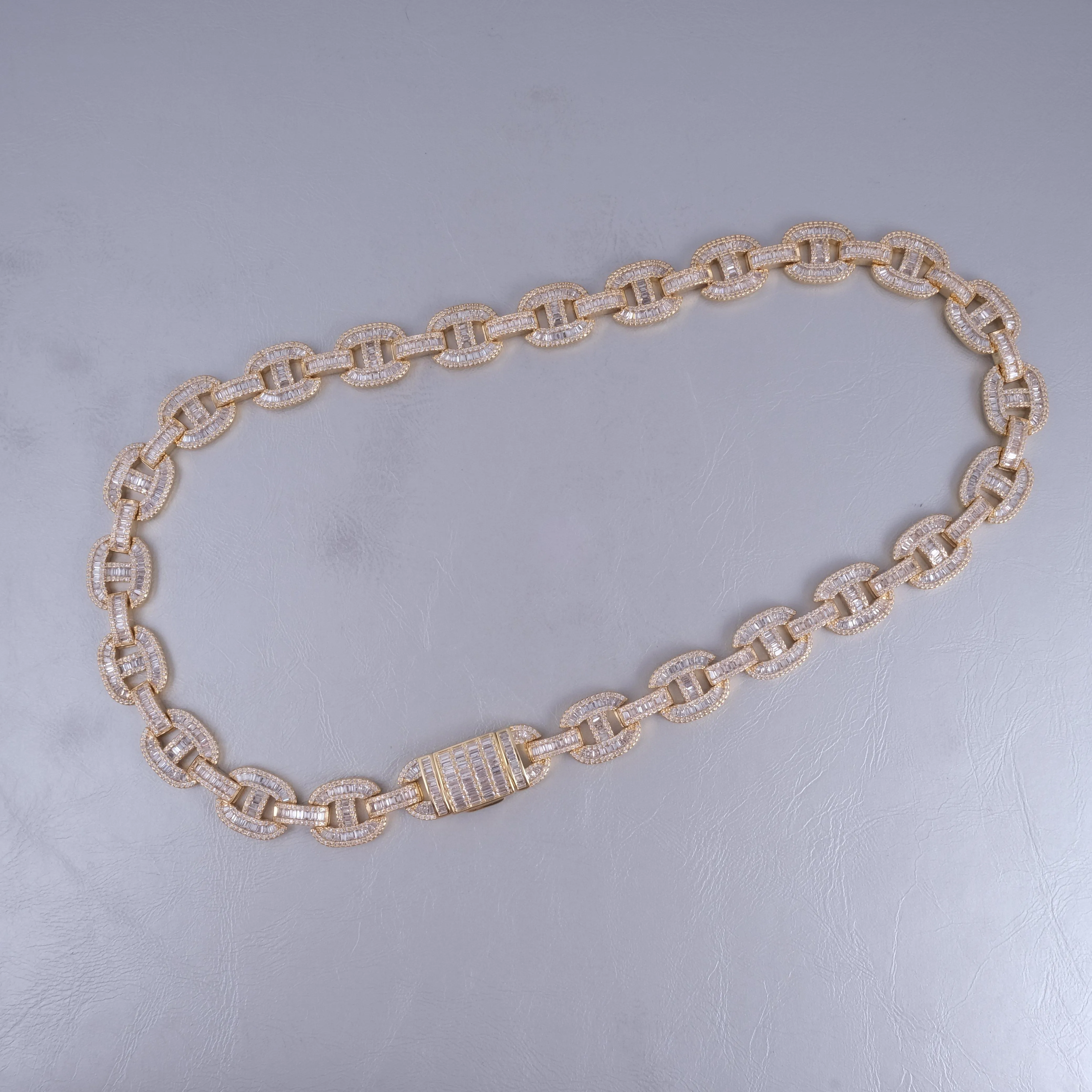 15mm Baguette Mariner Chain 18k Gold