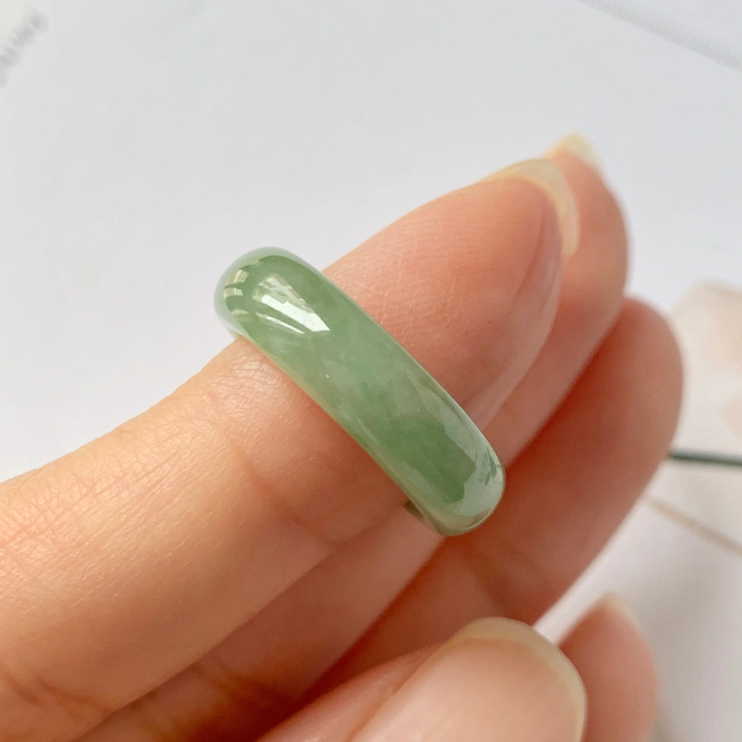 16.1mm A-Grade Natural Green Jadeite Abacus Ring Band No.162185