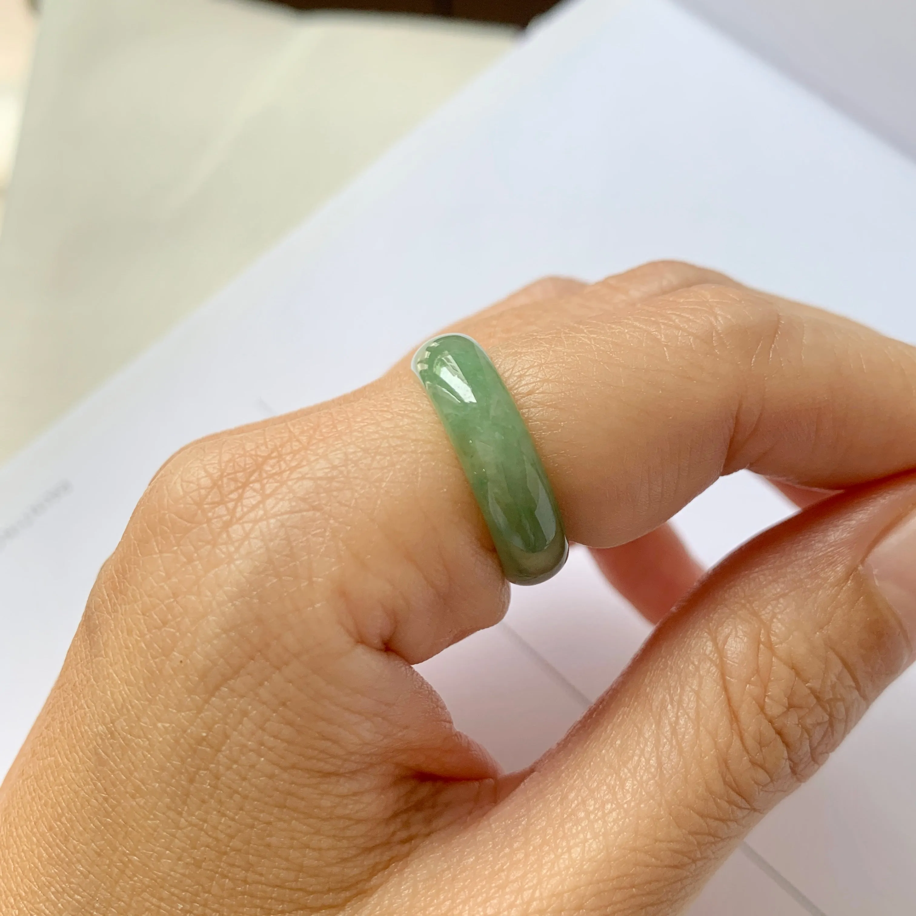 16.1mm A-Grade Natural Green Jadeite Abacus Ring Band No.162185