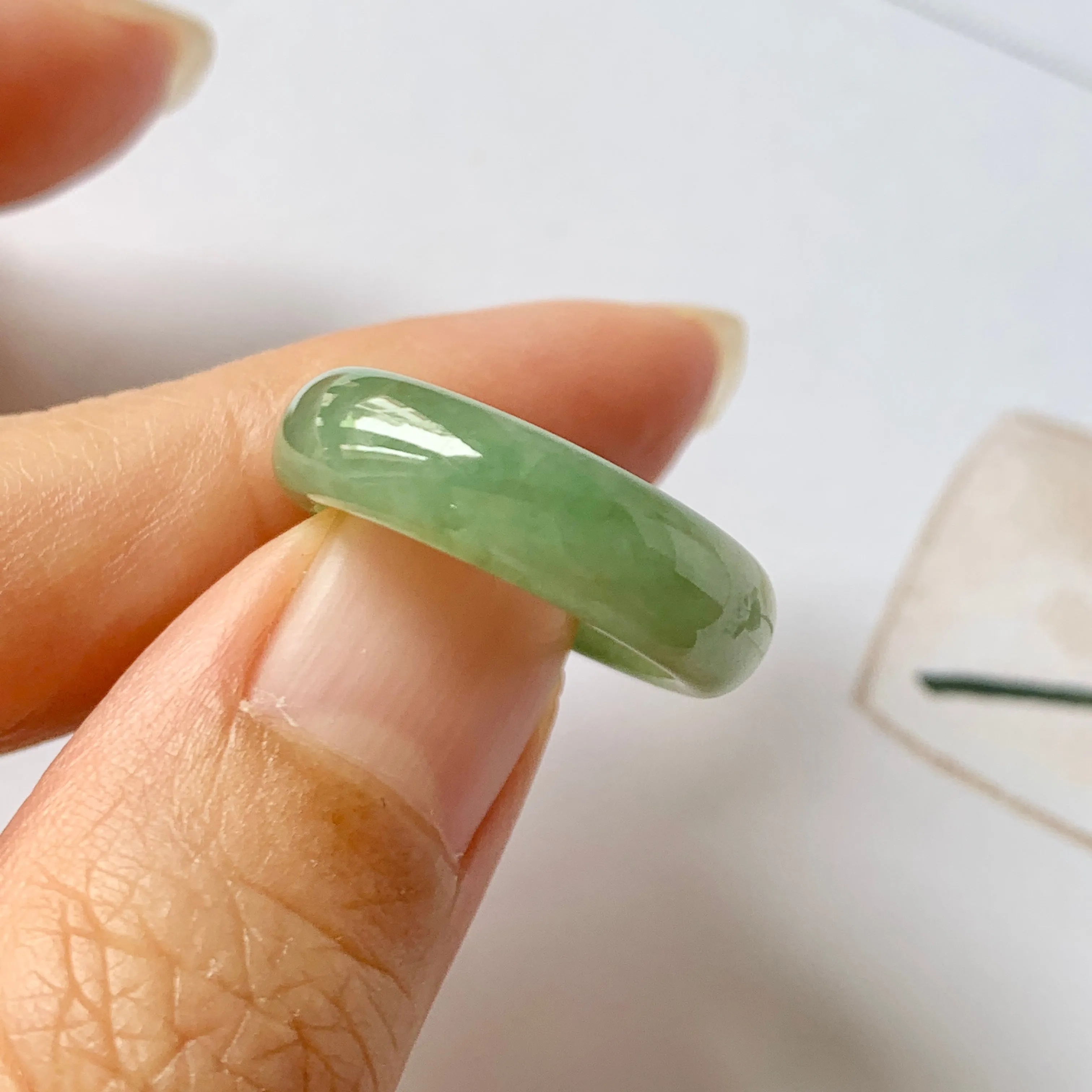 16.1mm A-Grade Natural Green Jadeite Abacus Ring Band No.162185