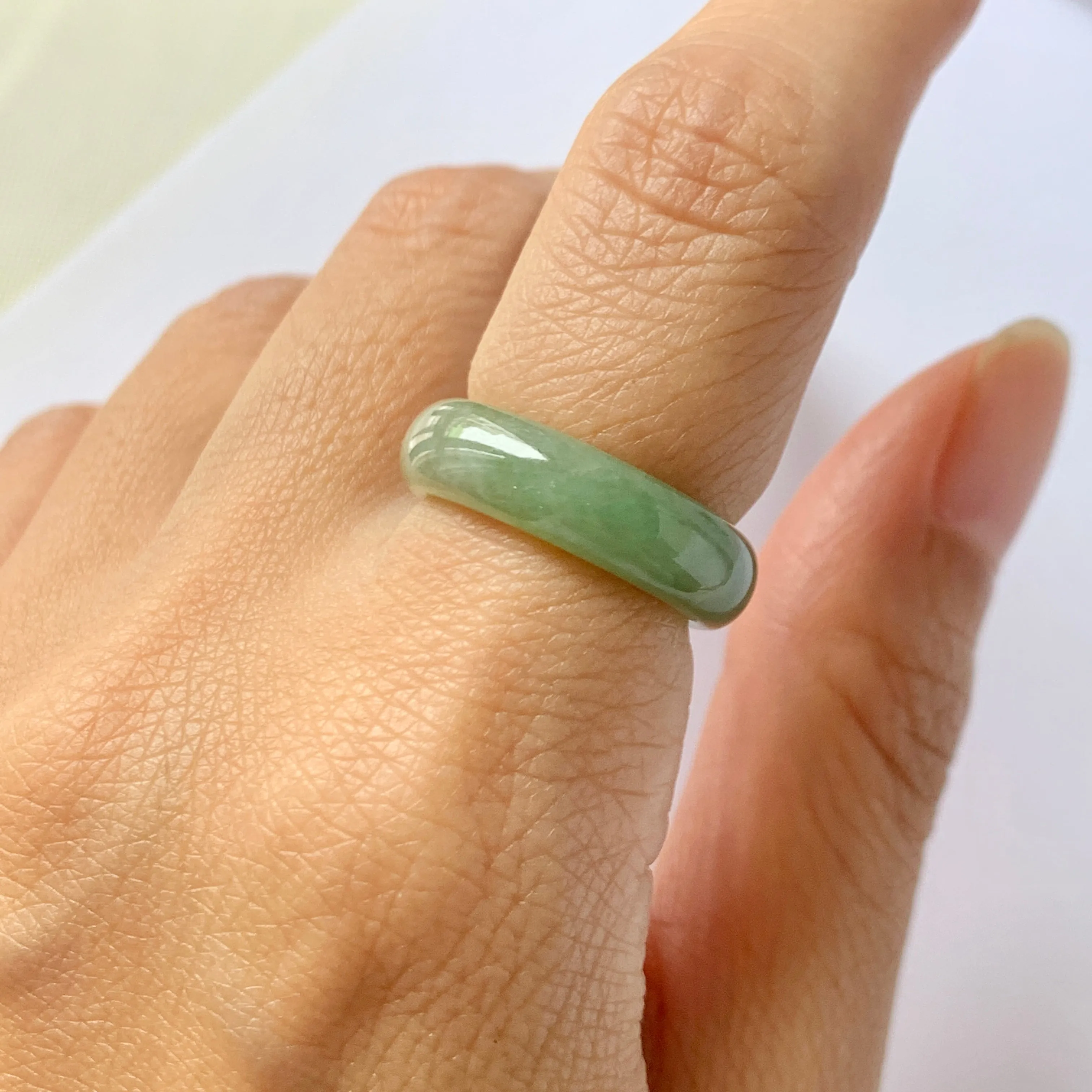 16.1mm A-Grade Natural Green Jadeite Abacus Ring Band No.162185