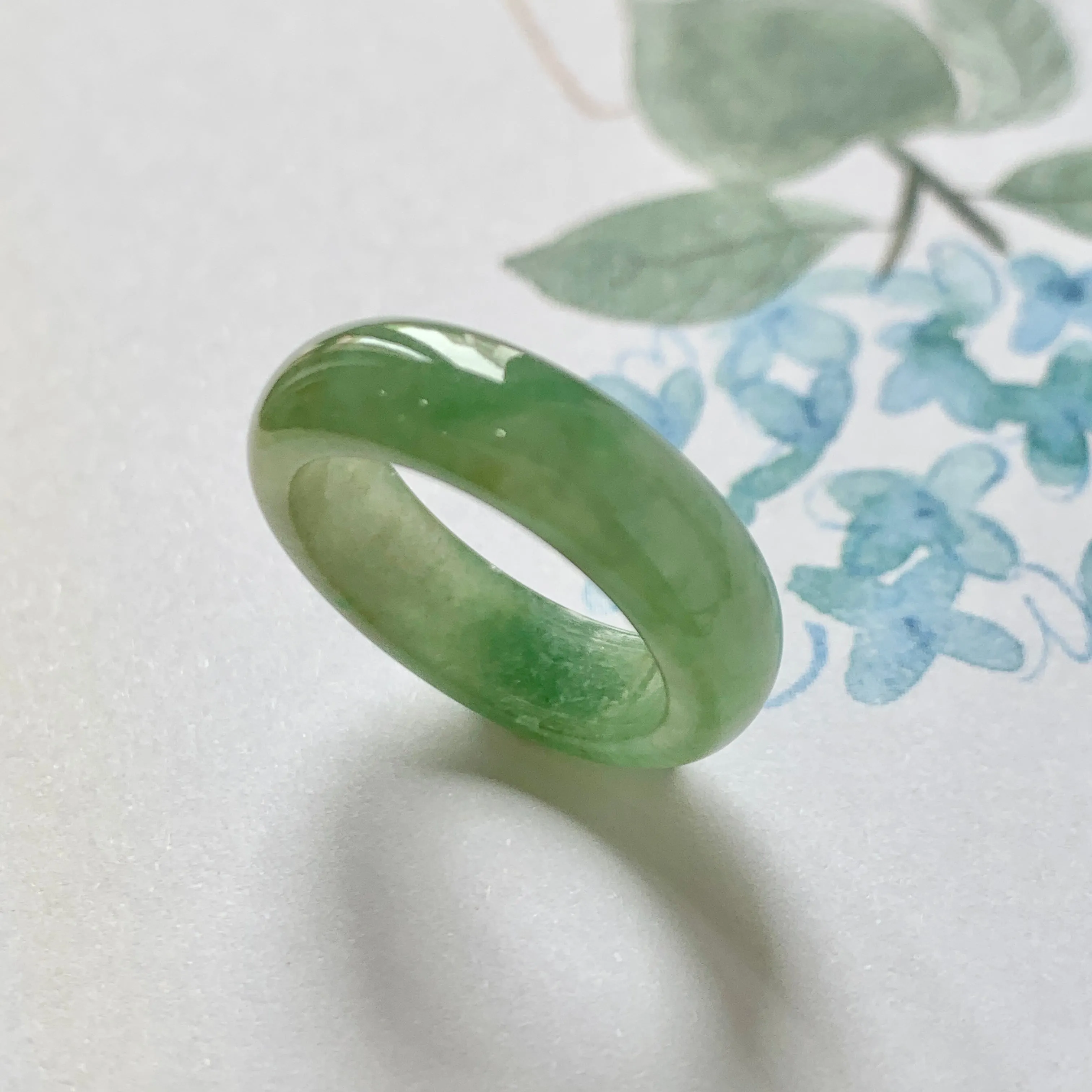 16.1mm A-Grade Natural Green Jadeite Abacus Ring Band No.162185