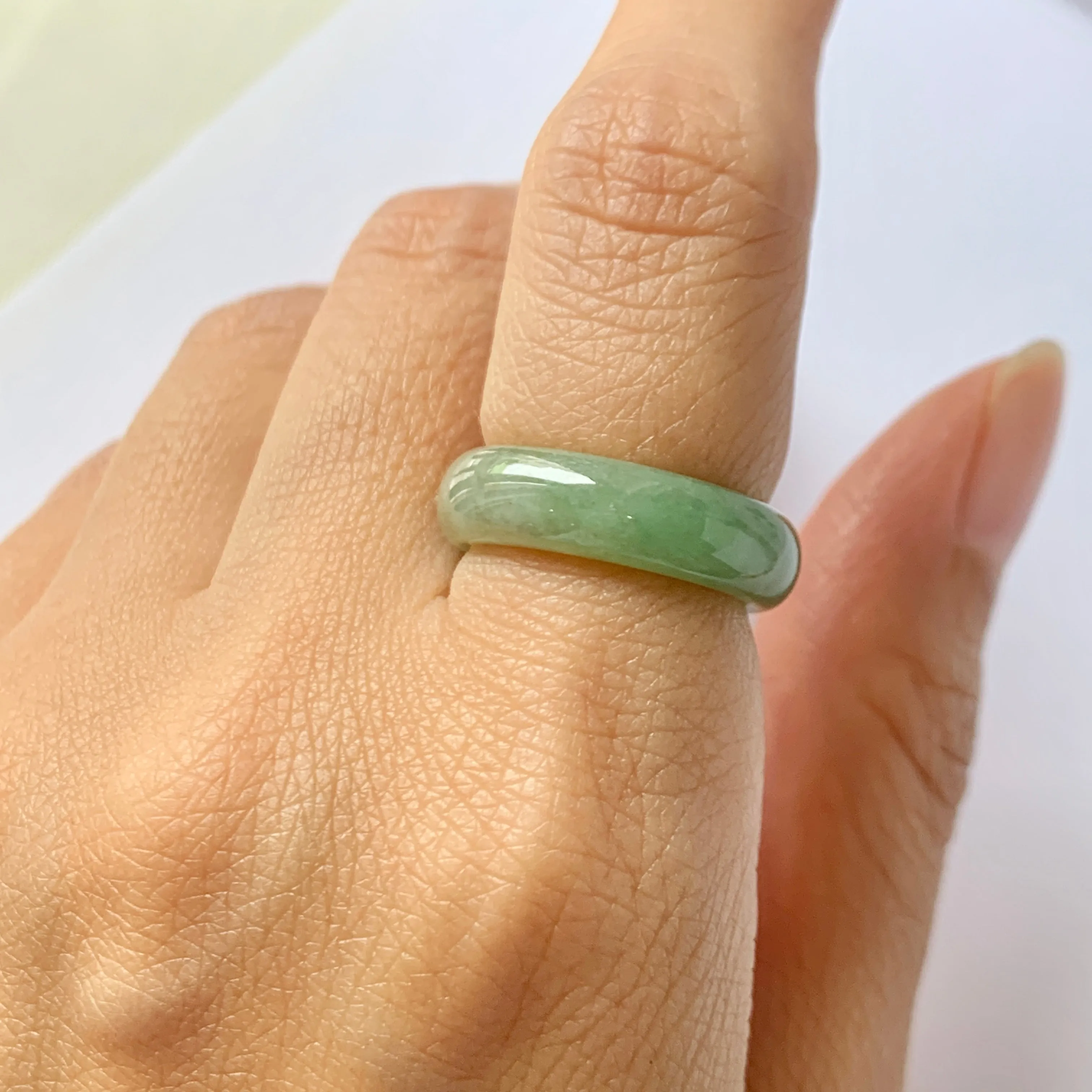 16.1mm A-Grade Natural Green Jadeite Abacus Ring Band No.162185