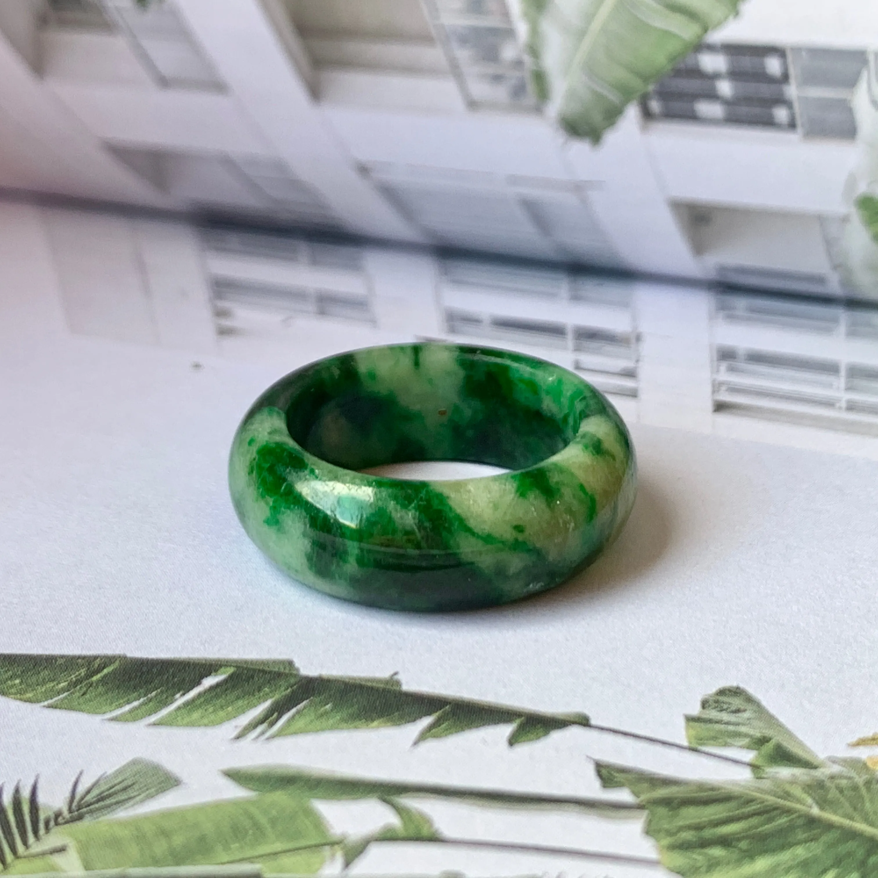 18.2mm A-Grade Natural Floral Imperial Jadeite Abacus Ring Band No.162219A