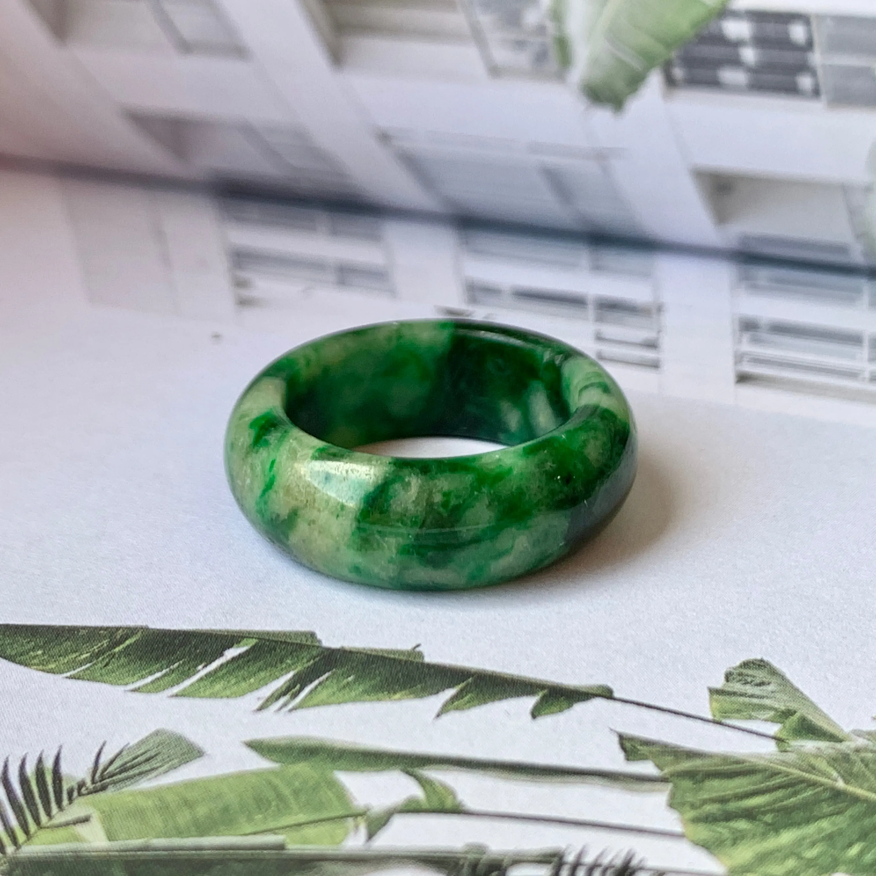 18.2mm A-Grade Natural Floral Imperial Jadeite Abacus Ring Band No.162219A