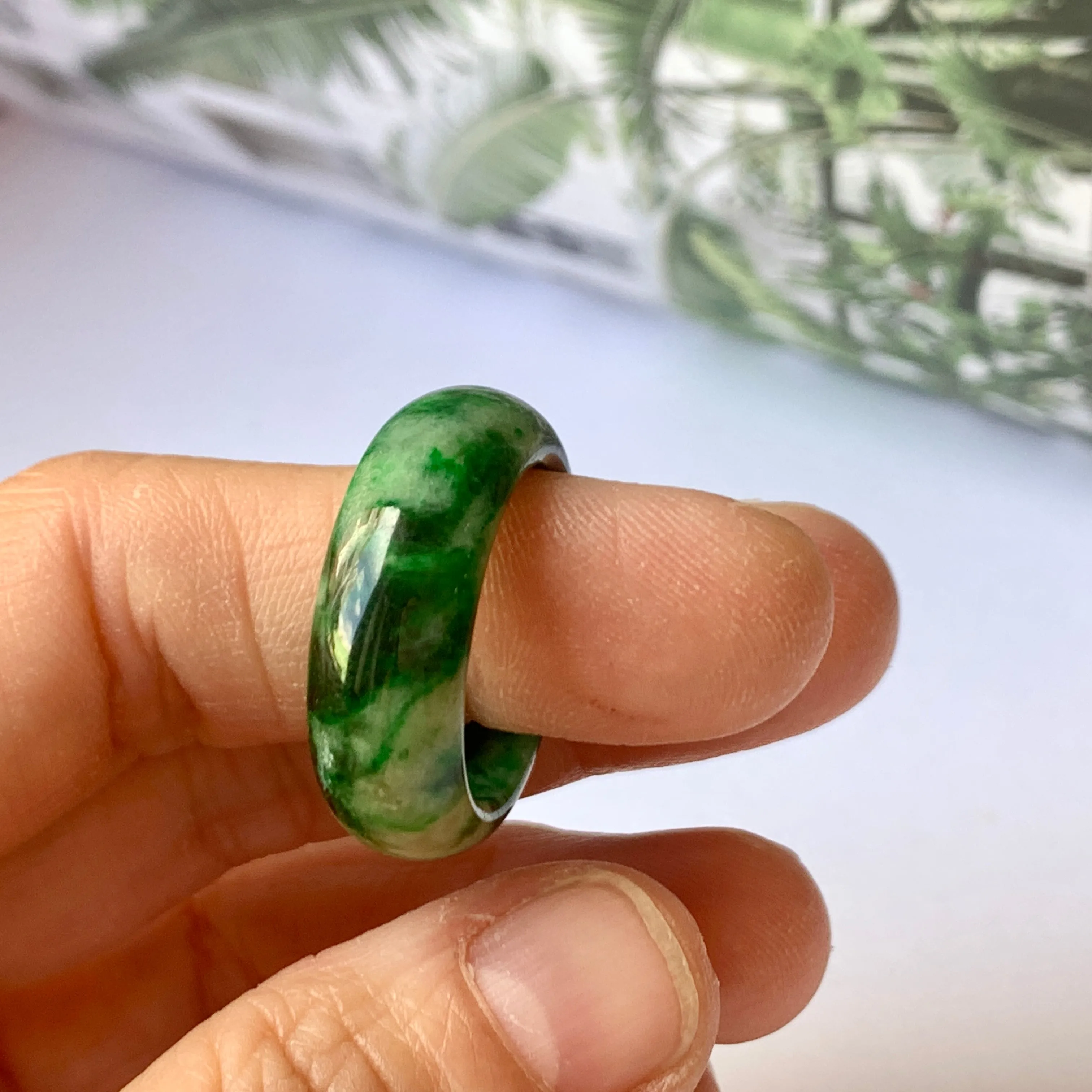 18.2mm A-Grade Natural Floral Imperial Jadeite Abacus Ring Band No.162219A