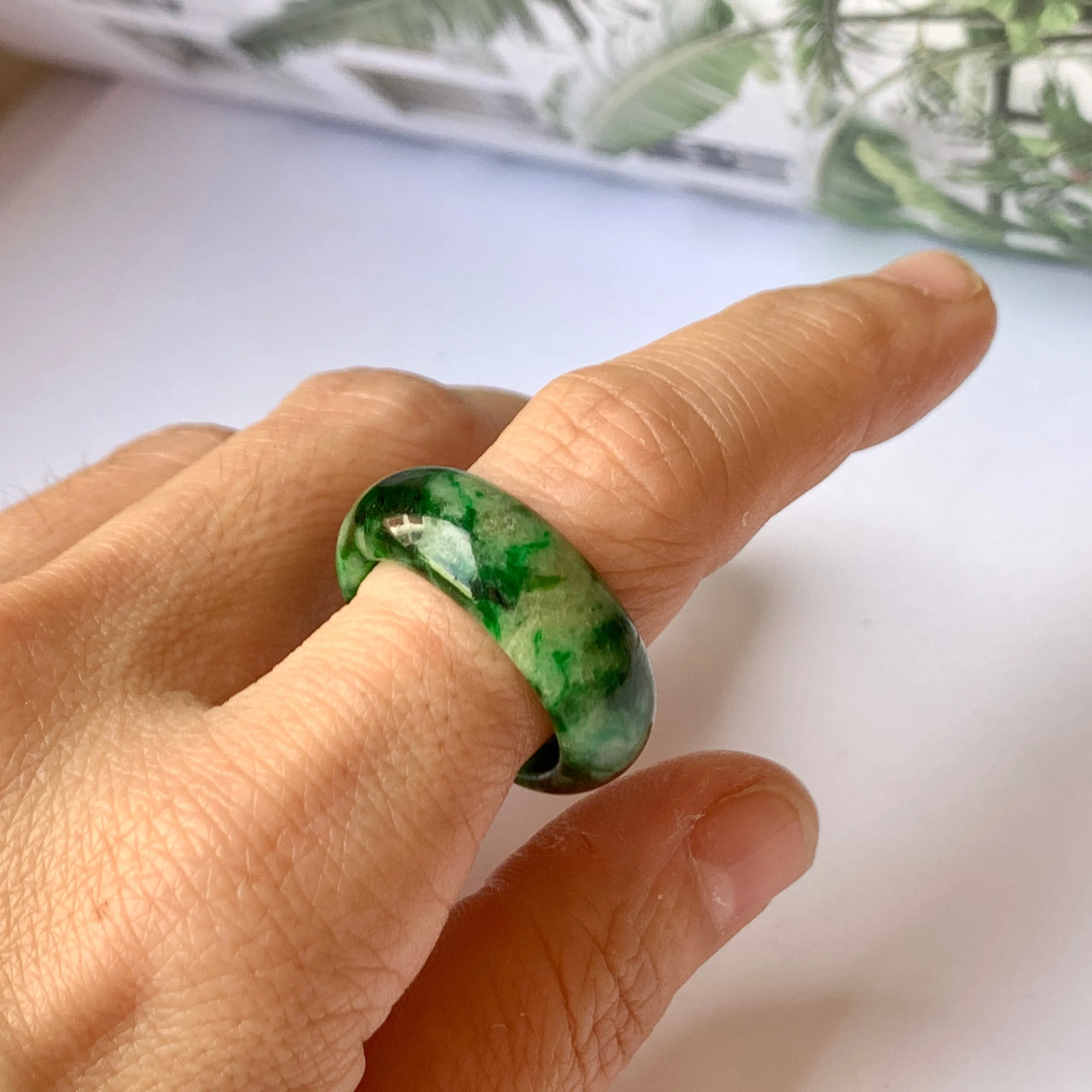 18.2mm A-Grade Natural Floral Imperial Jadeite Abacus Ring Band No.162219A