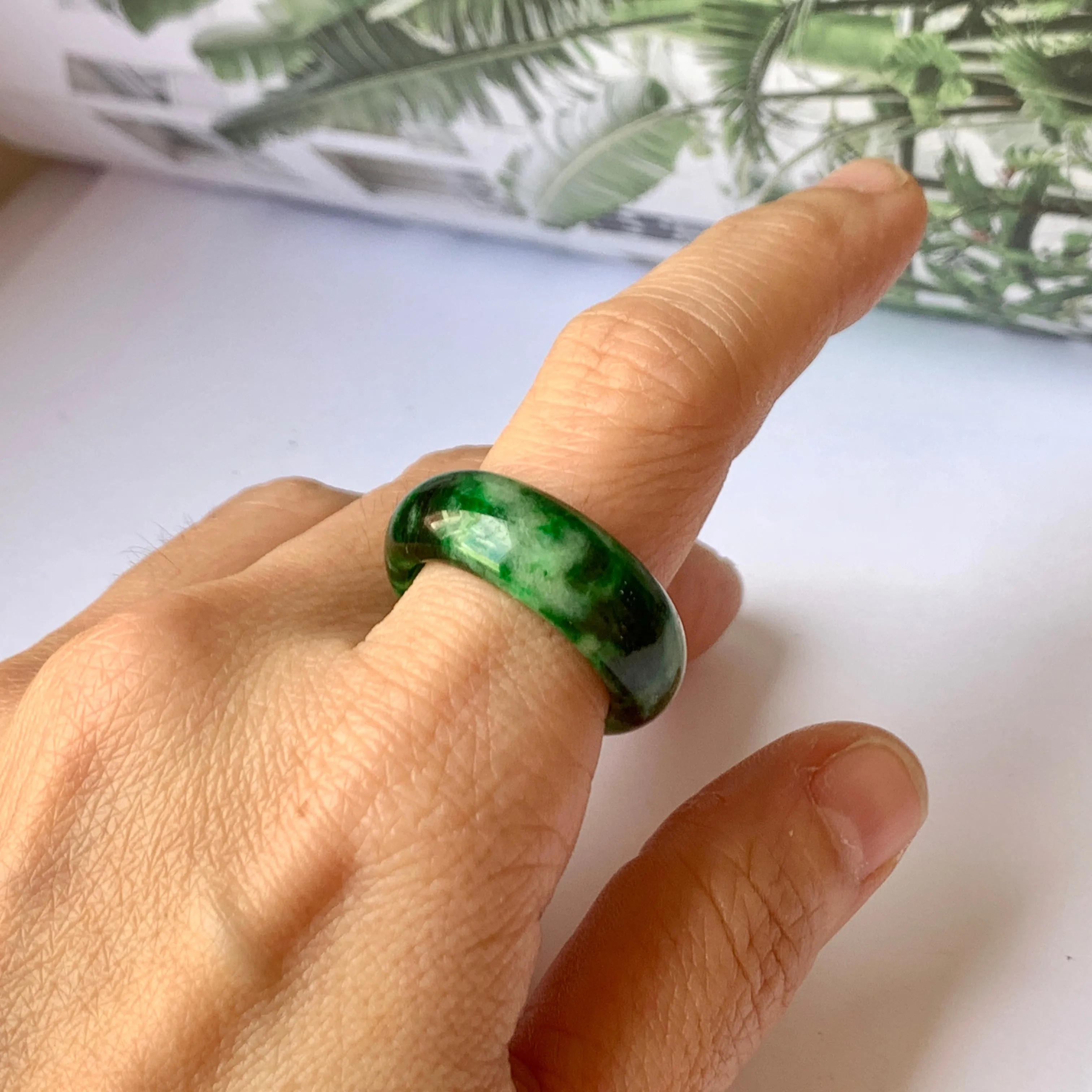 18.2mm A-Grade Natural Floral Imperial Jadeite Abacus Ring Band No.162219A