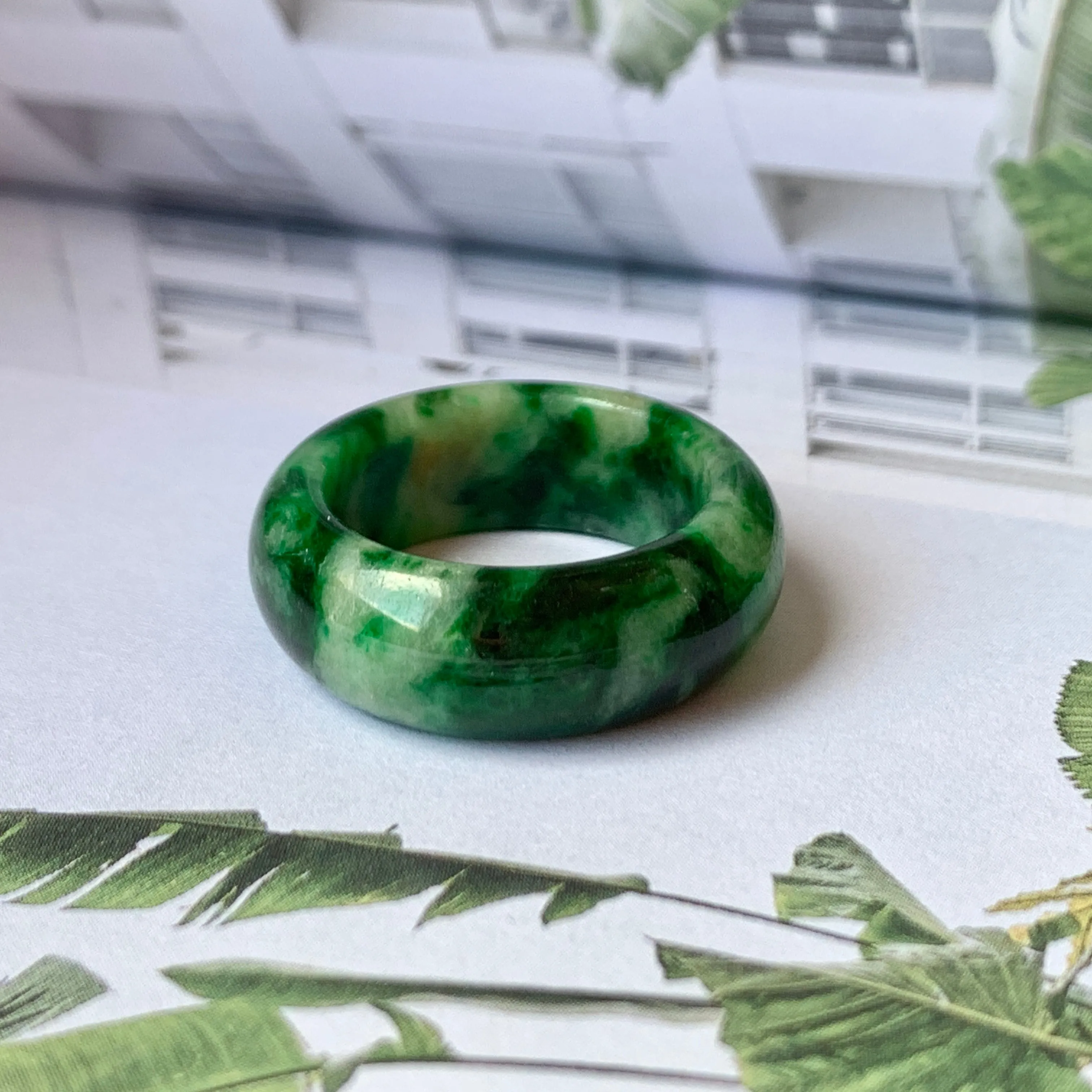 18.2mm A-Grade Natural Floral Imperial Jadeite Abacus Ring Band No.162219A