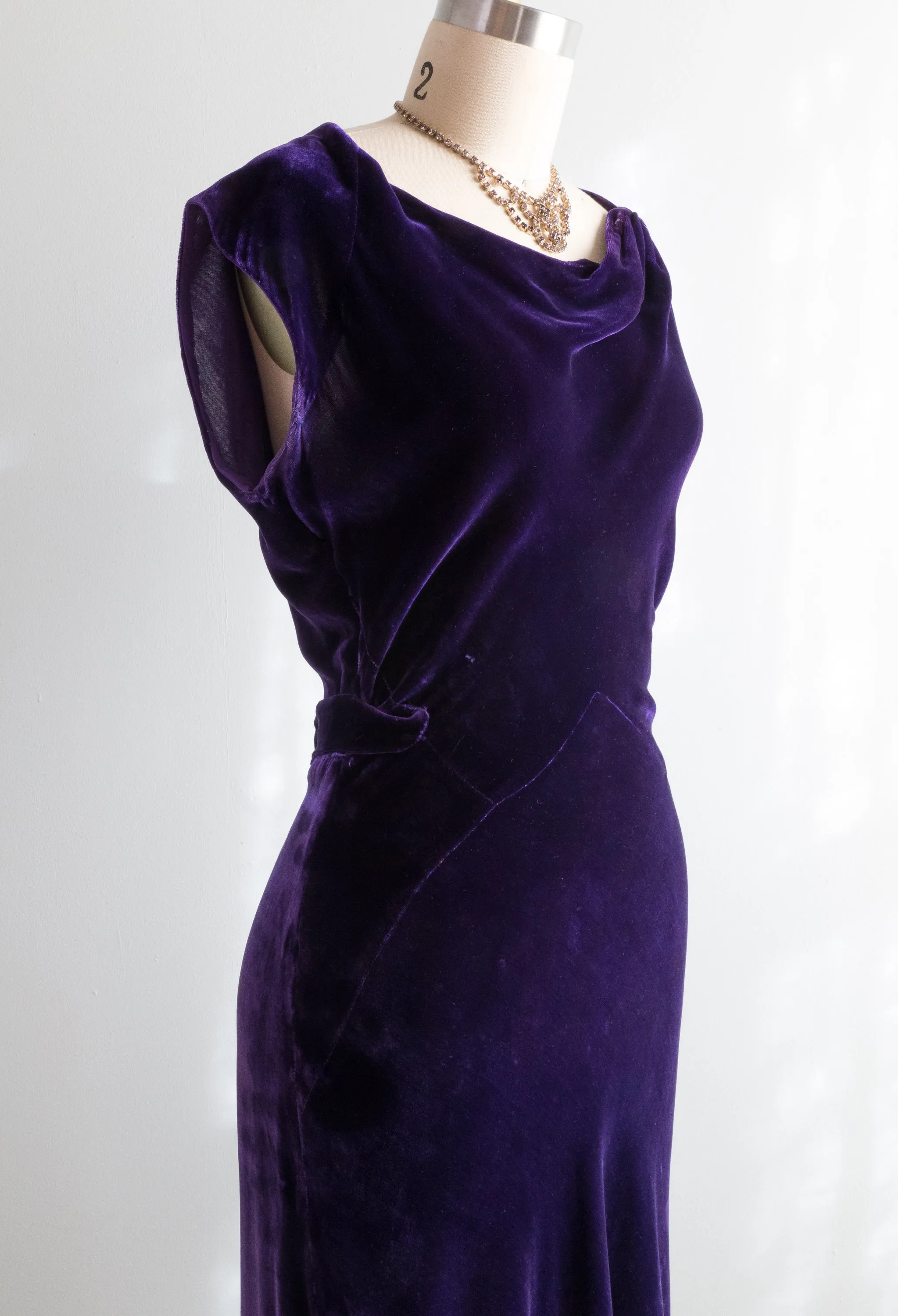 1930's Concord Grape Silk Velvet Bias Cut Dress & Jacket Set / Small