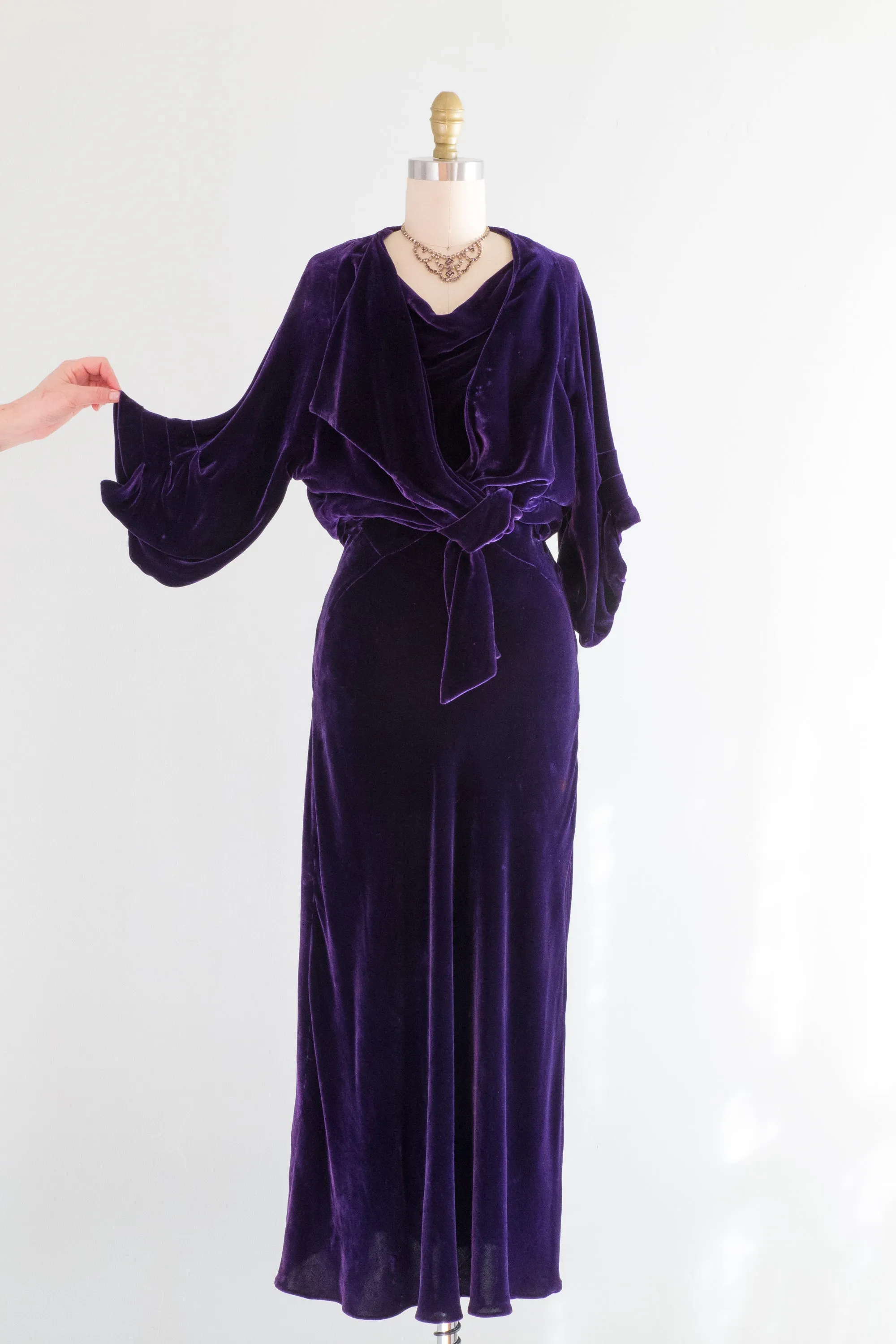 1930's Concord Grape Silk Velvet Bias Cut Dress & Jacket Set / Small